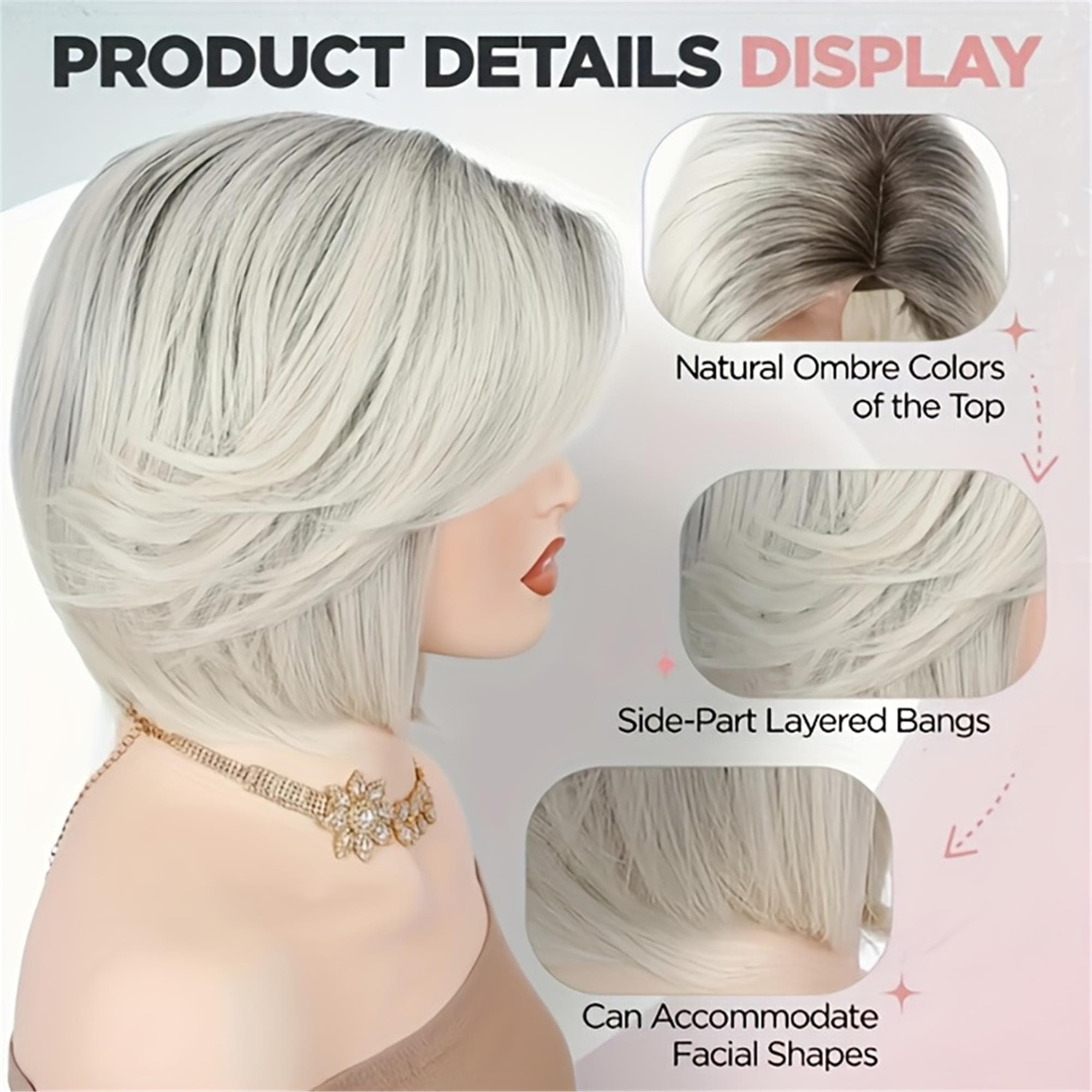 Silvery Gradient Bob Wig: 10-Inch Straight Layered for Daily Wear - Thumbnail 2