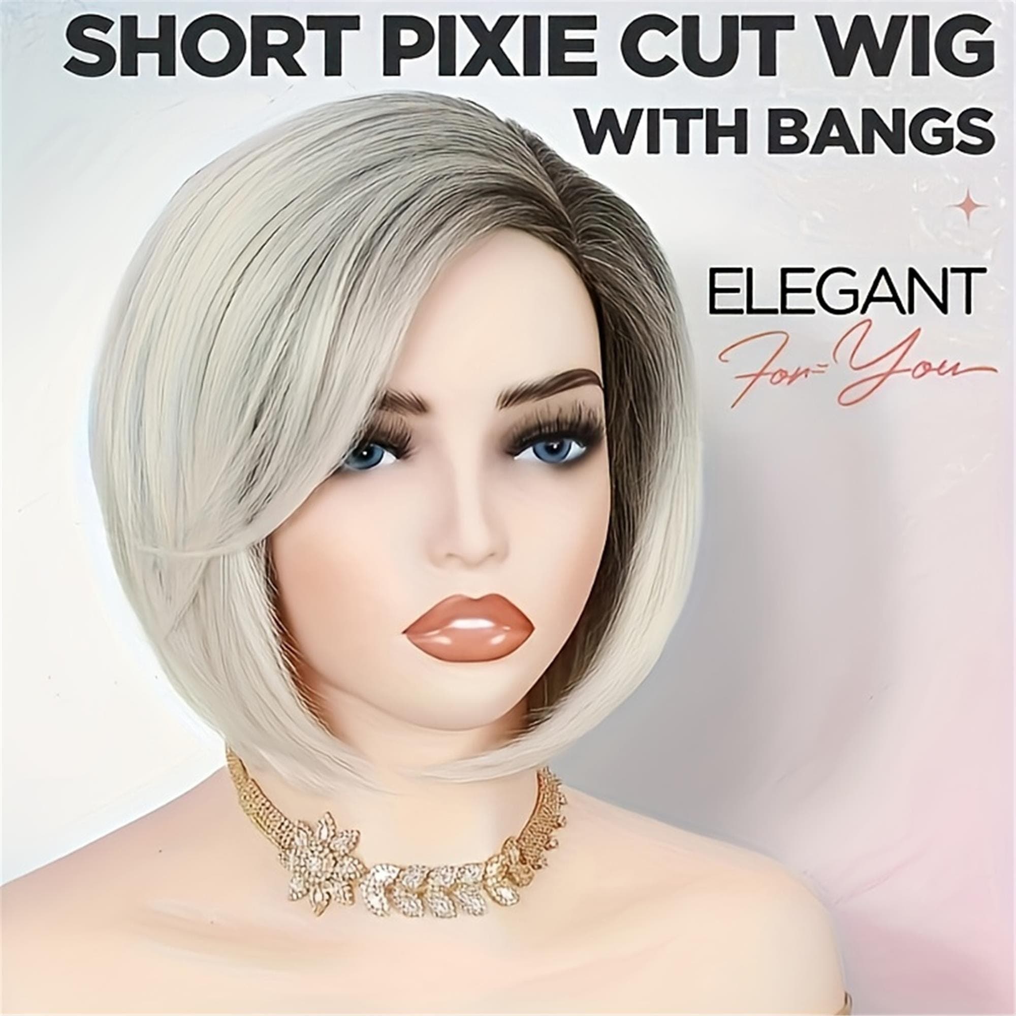 Silvery Gradient Bob Wig: 10-Inch Straight Layered for Daily Wear - Thumbnail 4