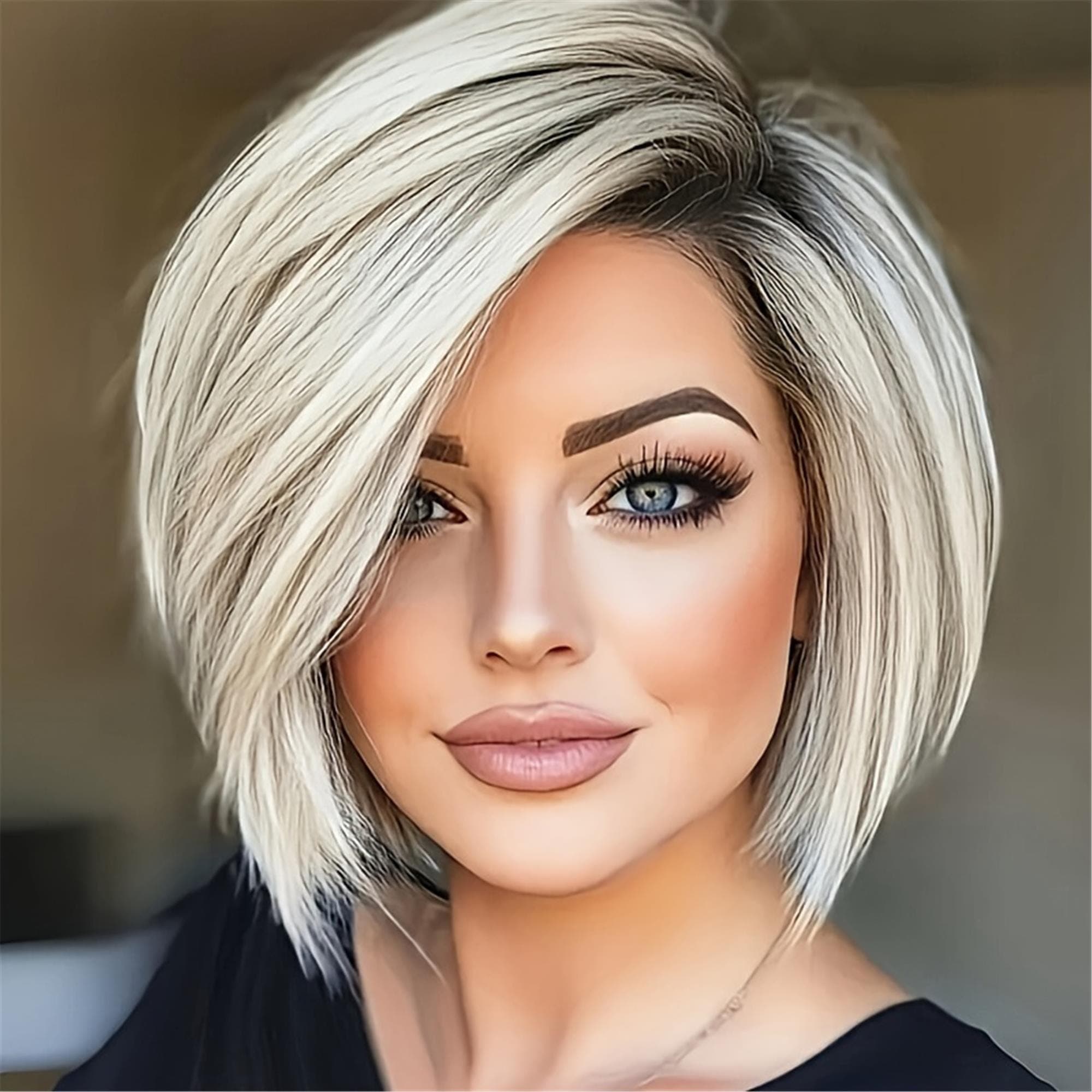 Silvery Gradient Bob Wig: 10-Inch Straight Layered for Daily Wear
