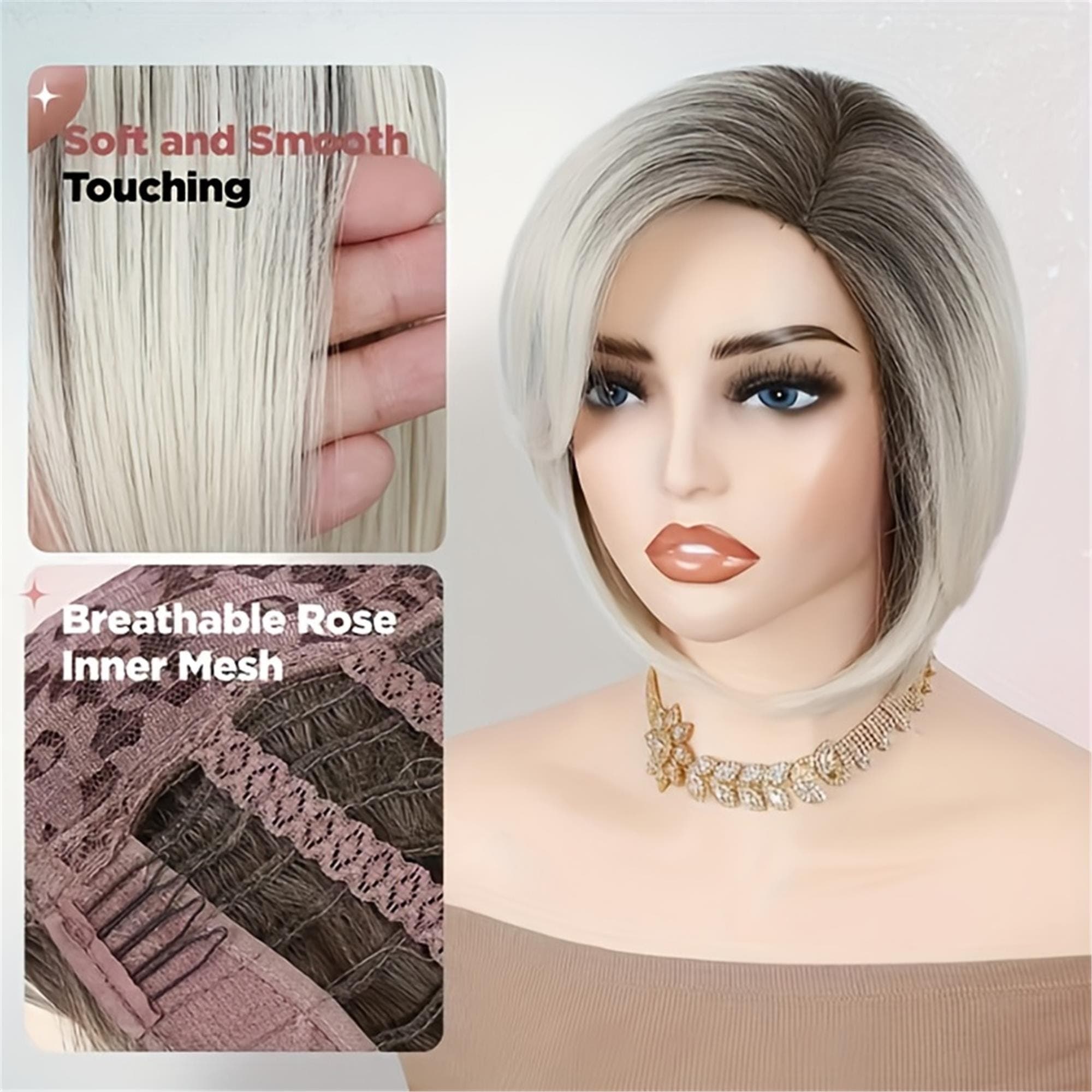Silvery Gradient Bob Wig: 10-Inch Straight Layered for Daily Wear - Thumbnail 3
