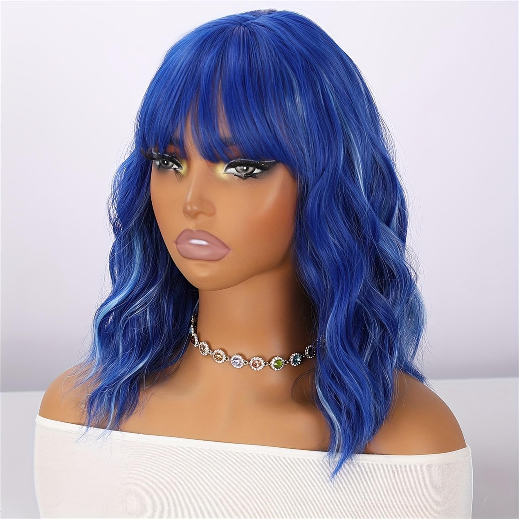 Blue 14-inch Elegant Highlights Curly Wig - Thumbnail 4