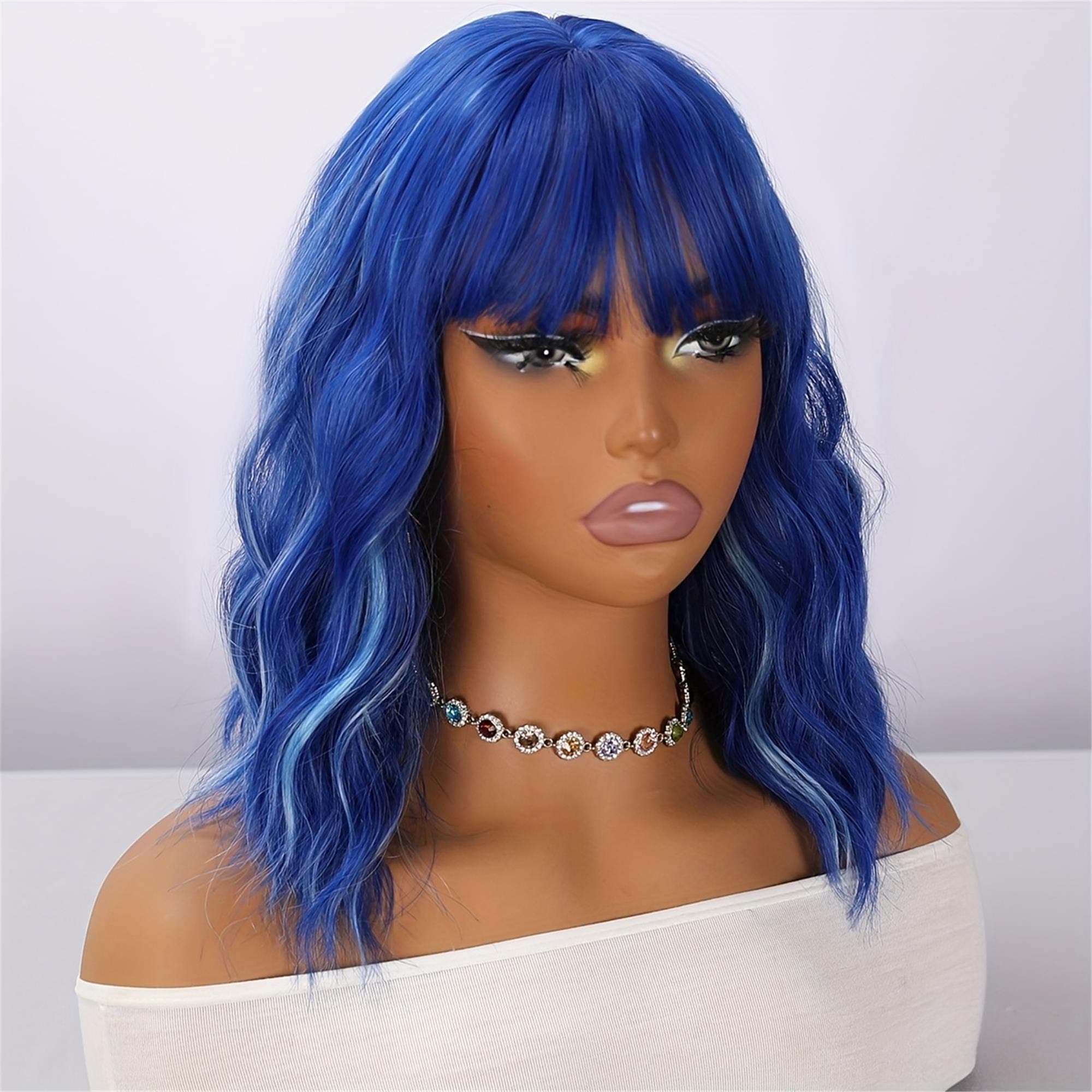 Blue 14-inch Elegant Highlights Curly Wig - Thumbnail 5