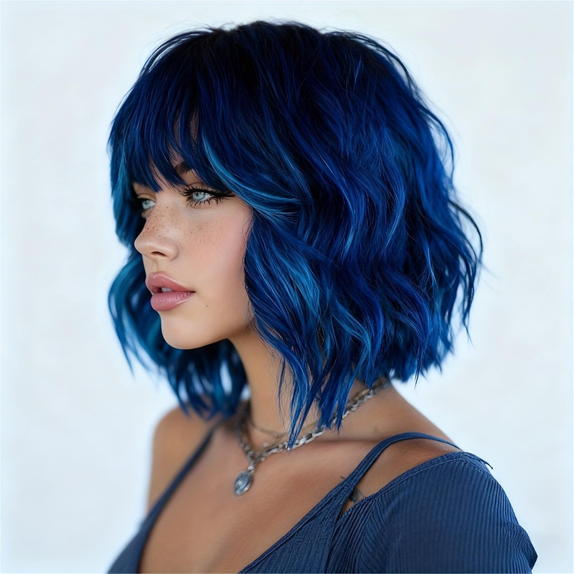 Blue 14-inch Elegant Highlights Curly Wig - Thumbnail 3