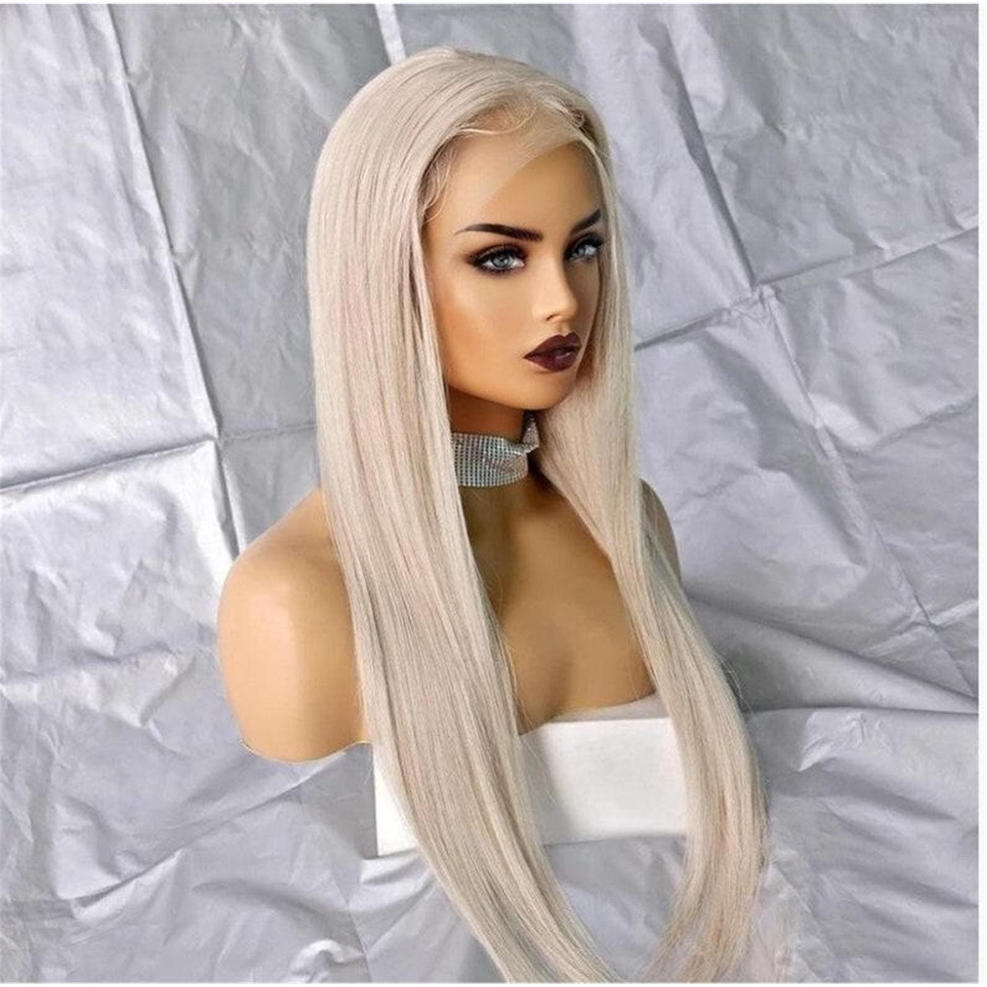 White Human Hair Lace Front Wigs Virgin Remy Glueless Lace Wiog - Thumbnail 4