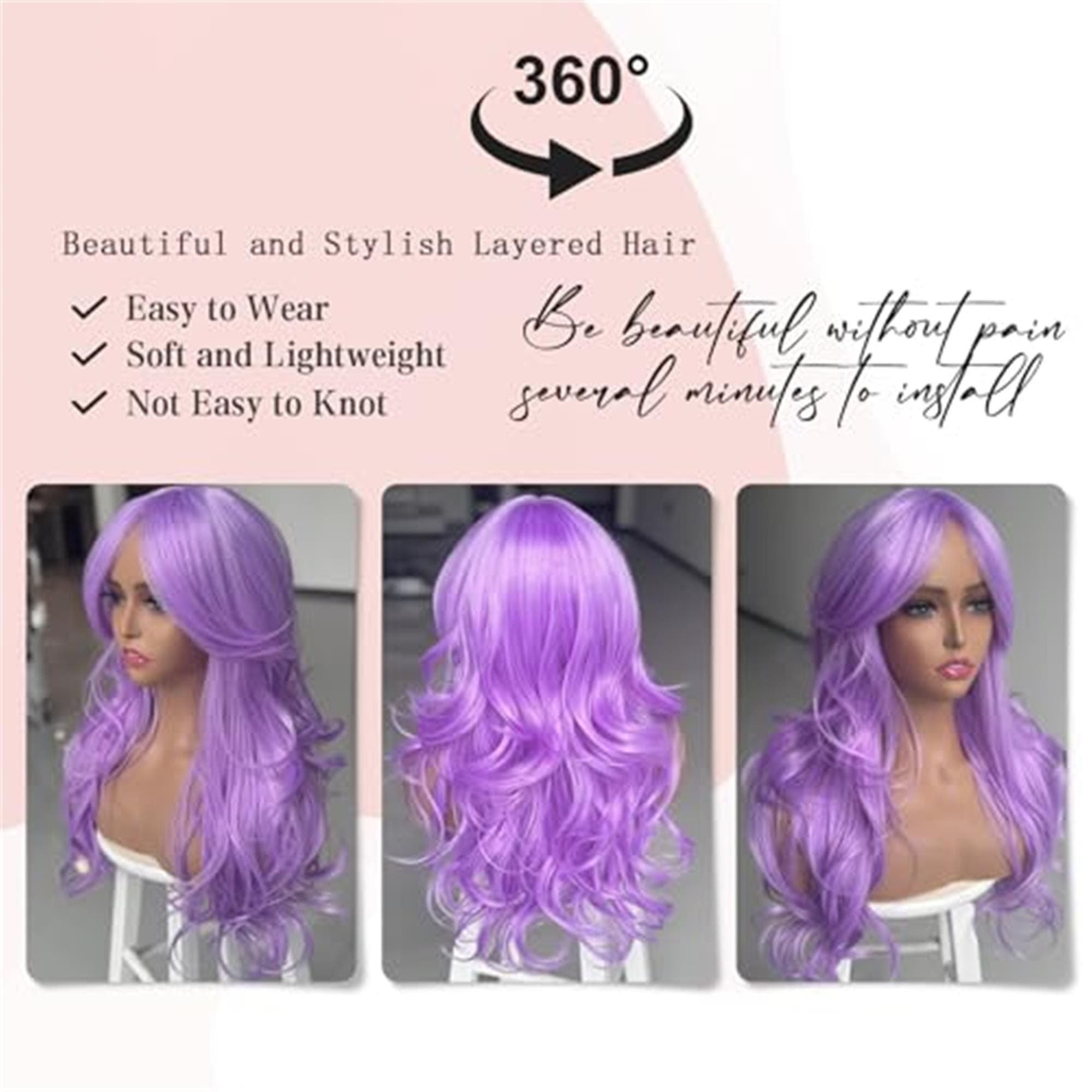 Purple Layered Wavy Wig With Curtain Bang - Thumbnail 2