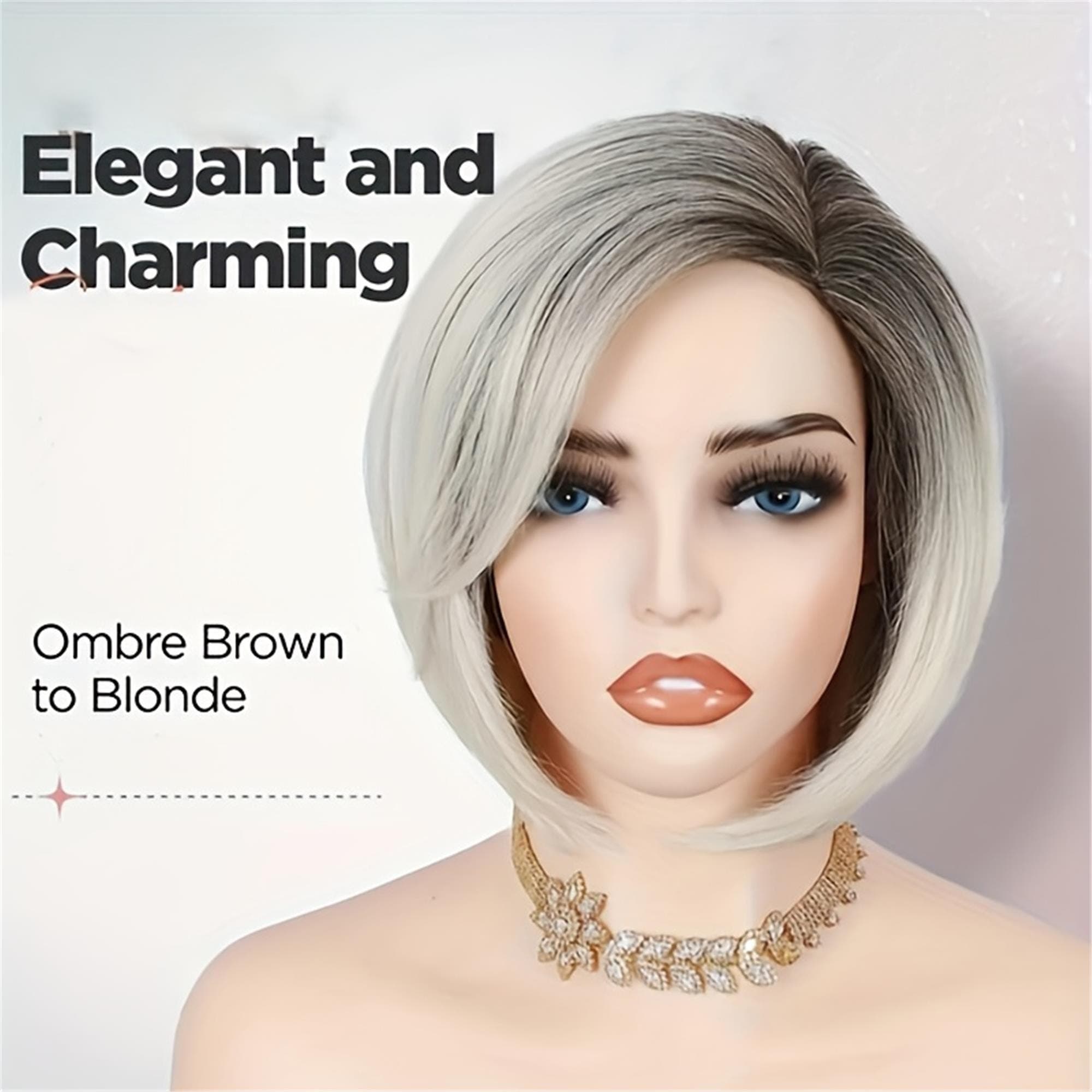 Silvery Gradient Bob Wig: 10-Inch Straight Layered for Daily Wear - Thumbnail 6
