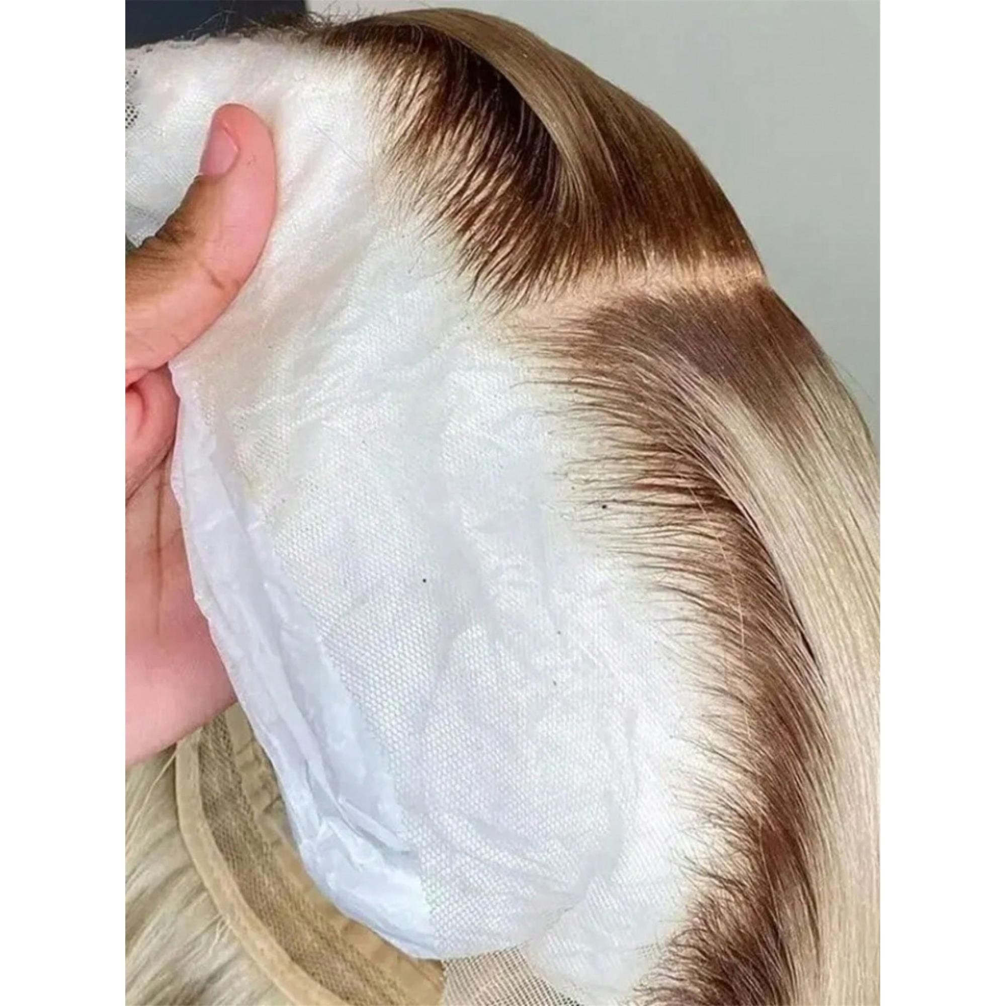 180 Density Ombre Brown Roots Ash Blonde Bob Deep Wave Lace Front Wigs Human Hair Pre Plucked Glueless Natural Hairline Brazilian - Thumbnail 6
