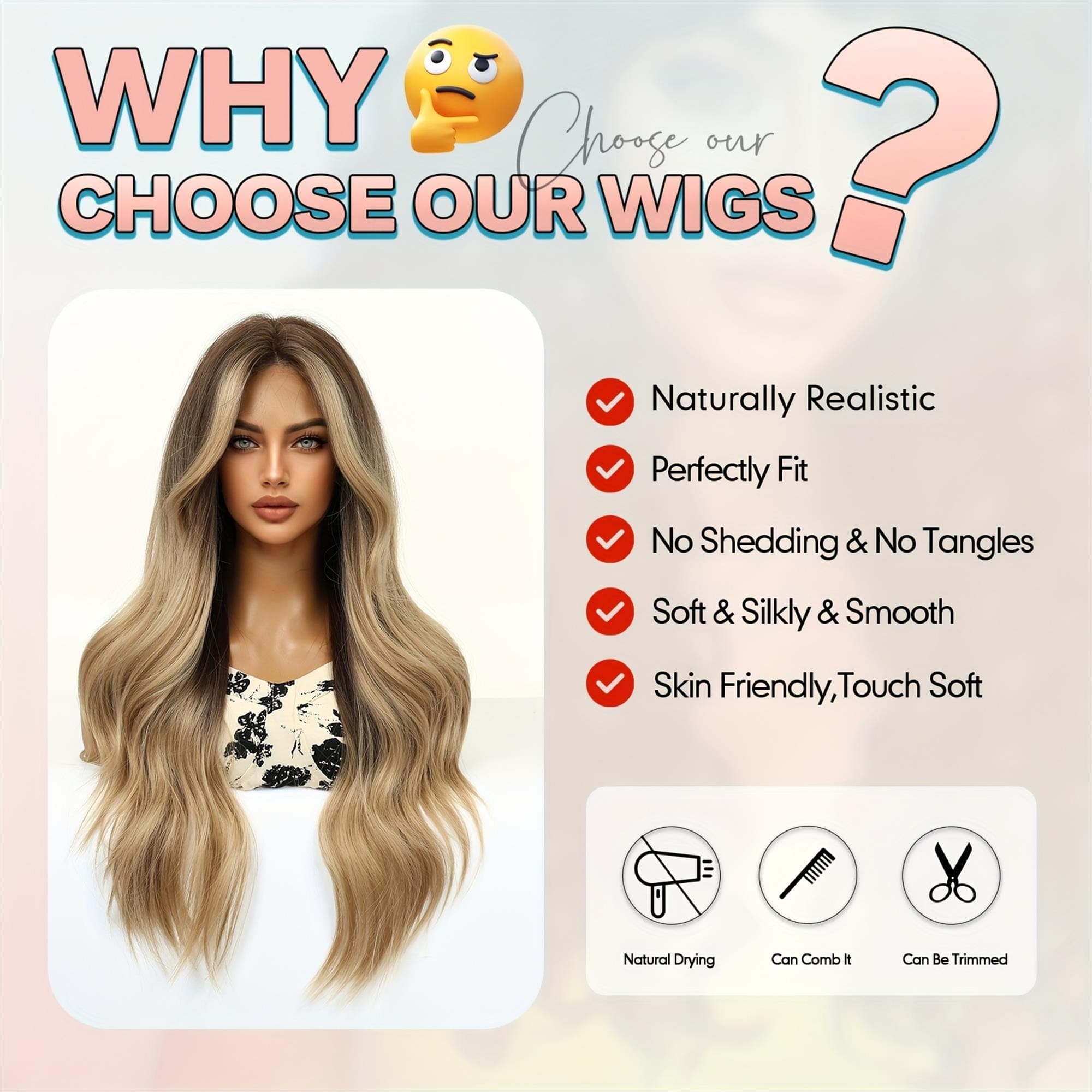 28 Inch Long Blonde to Dark Brown Ombre Wig Adjustable Rose Net -Looking Loose Waves (Blonde/Brown - Thumbnail 5