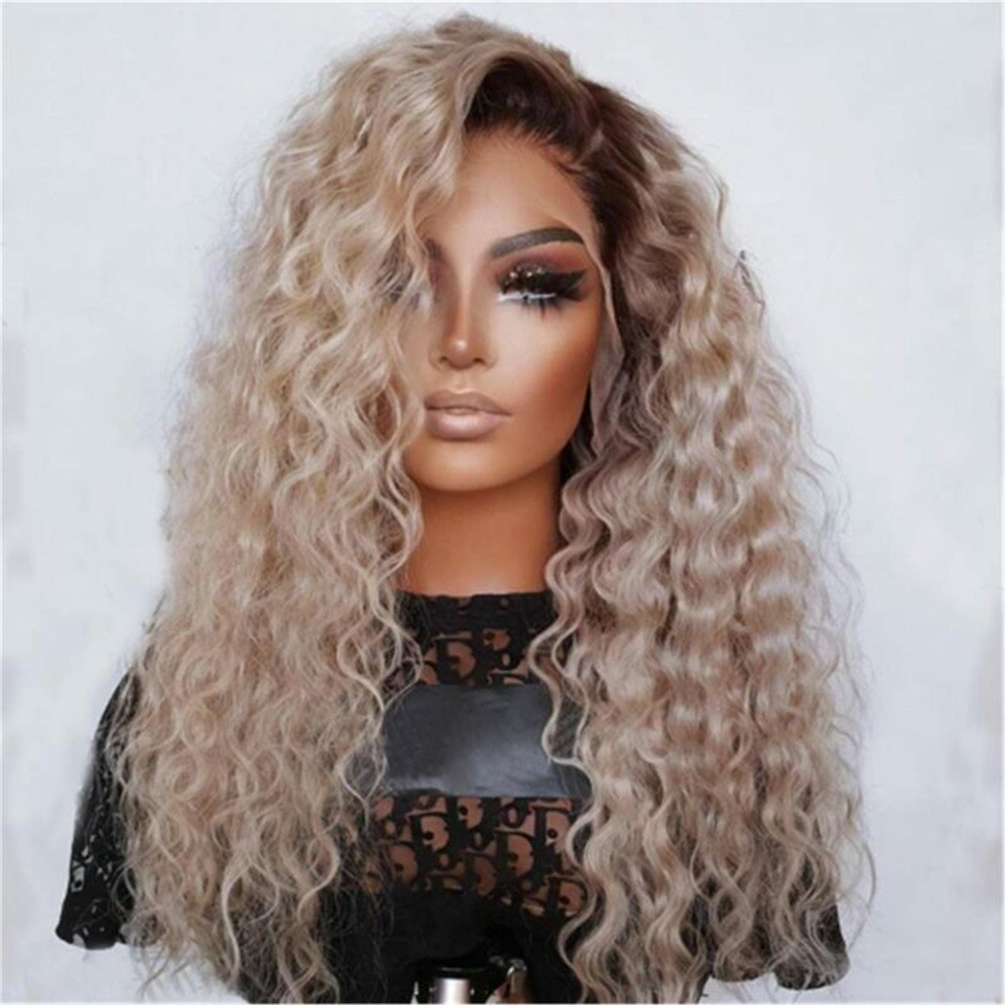 Long Deep Wave Ash Blonde Lace Front Wig - Thumbnail 2