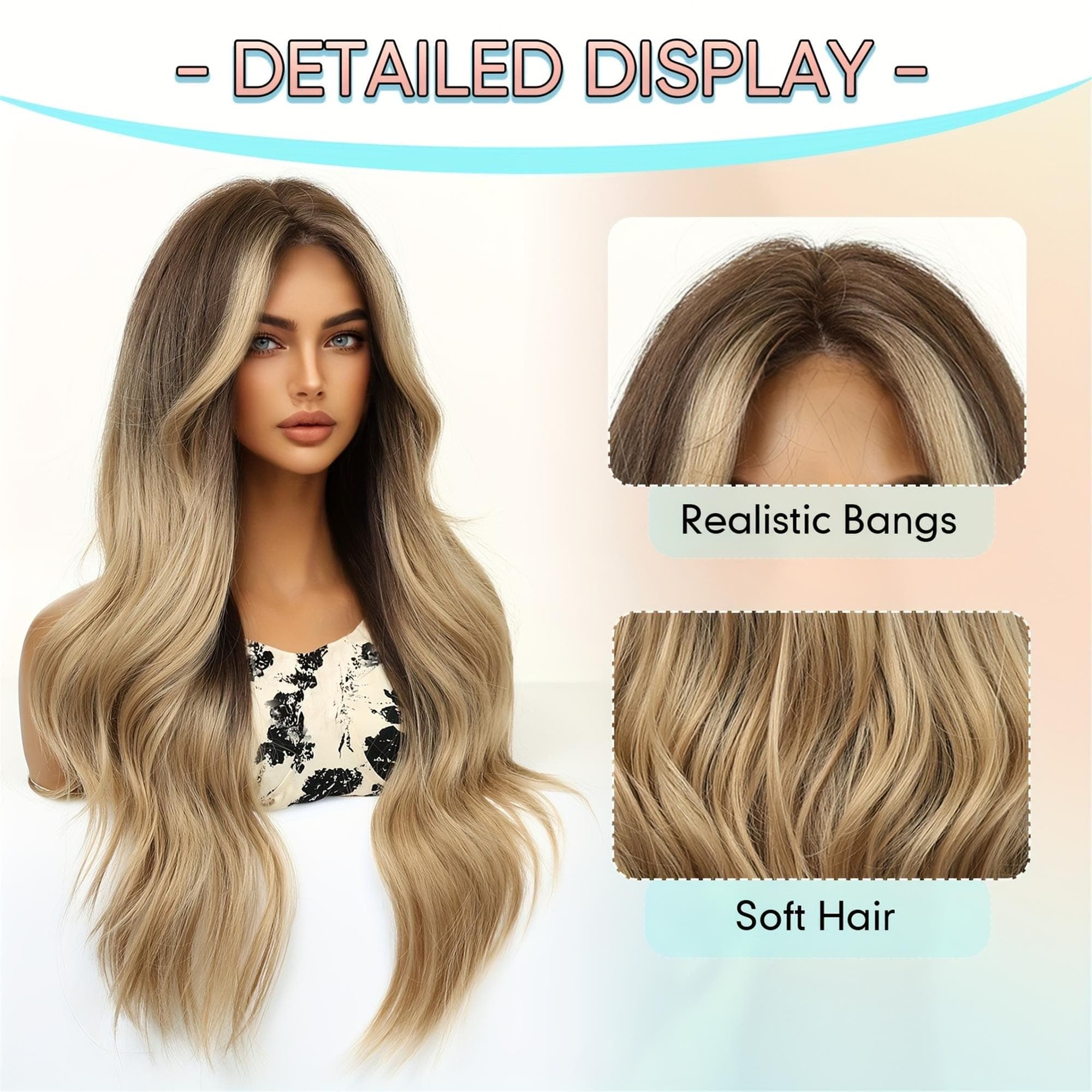 28 Inch Long Blonde to Dark Brown Ombre Wig Adjustable Rose Net -Looking Loose Waves (Blonde/Brown - Thumbnail 2