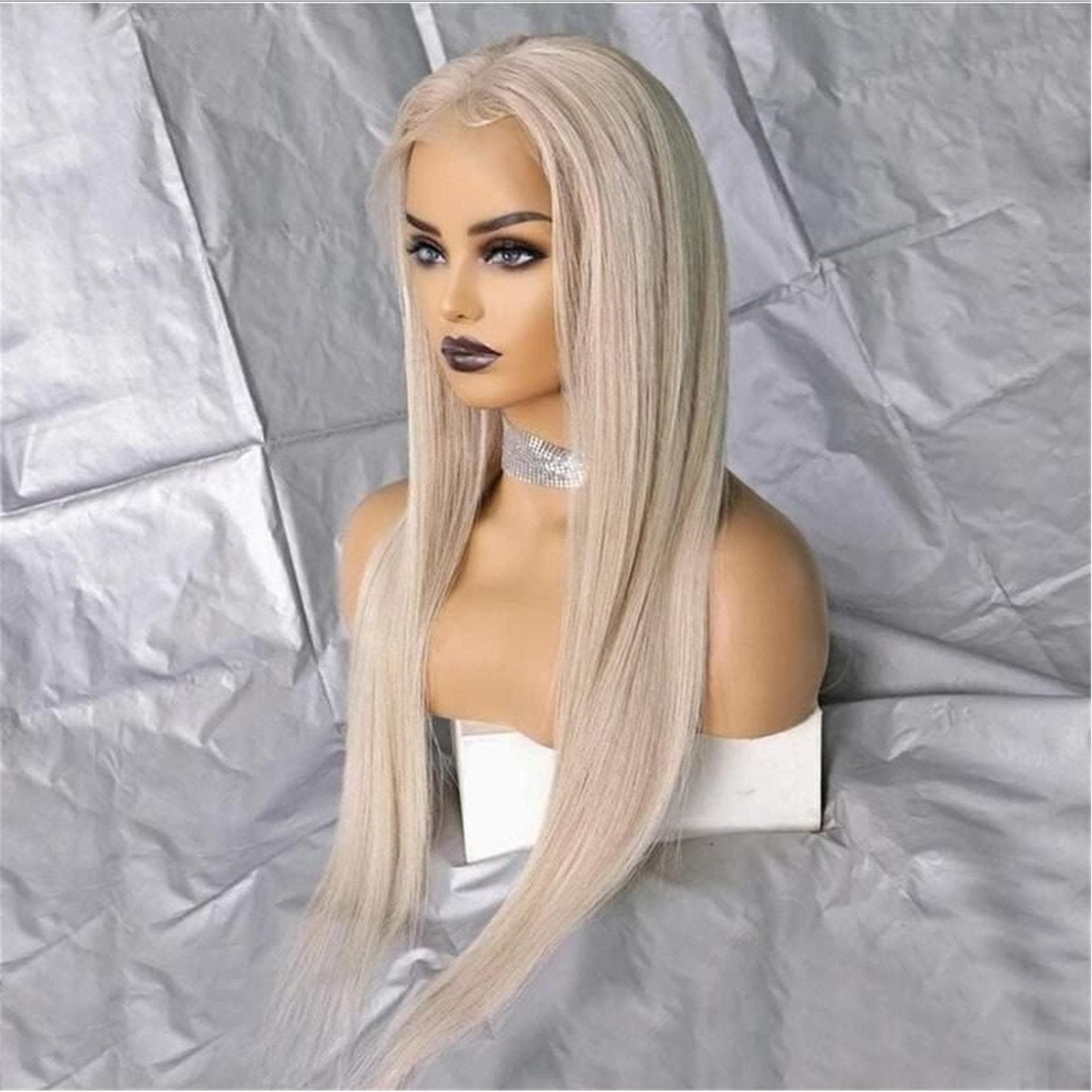 White Human Hair Lace Front Wigs Virgin Remy Glueless Lace Wiog - Thumbnail 5