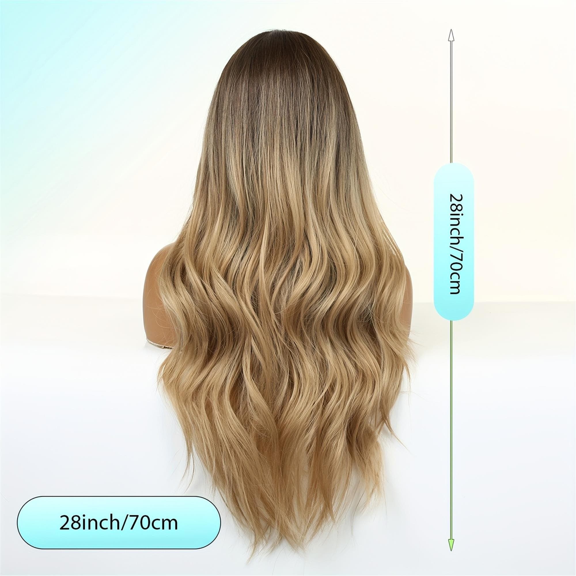 28 Inch Long Blonde to Dark Brown Ombre Wig Adjustable Rose Net -Looking Loose Waves (Blonde/Brown - Thumbnail 3