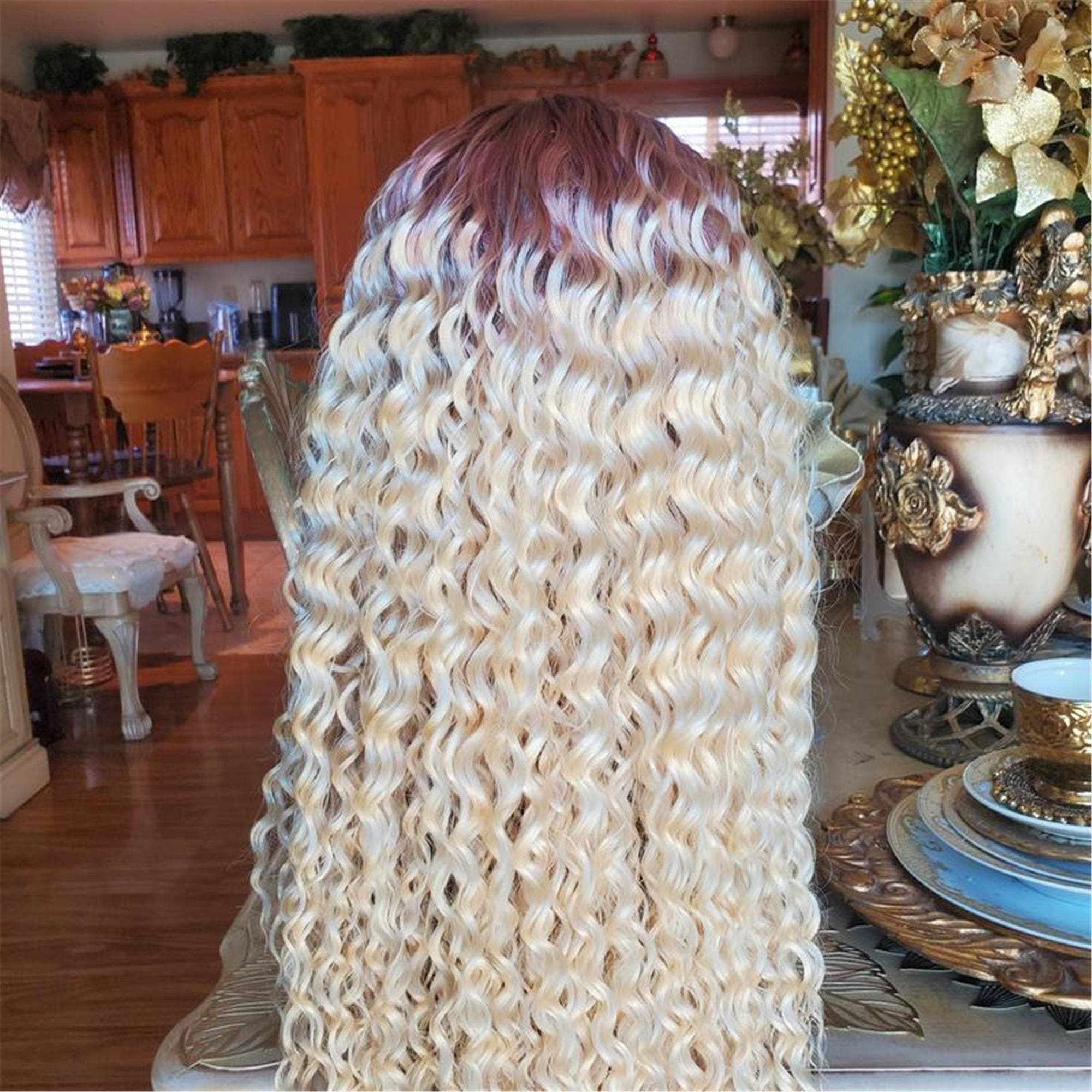 Long Deep Wave Ash Blonde Lace Front Wig - Thumbnail 5