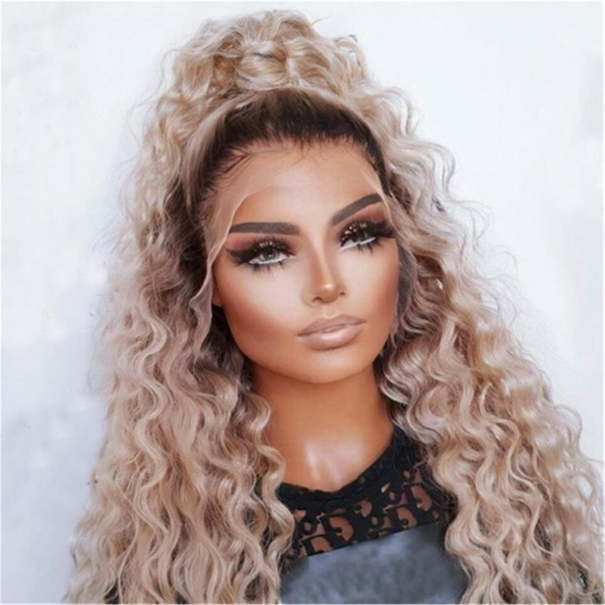 Long Deep Wave Ash Blonde Lace Front Wig - Thumbnail 3