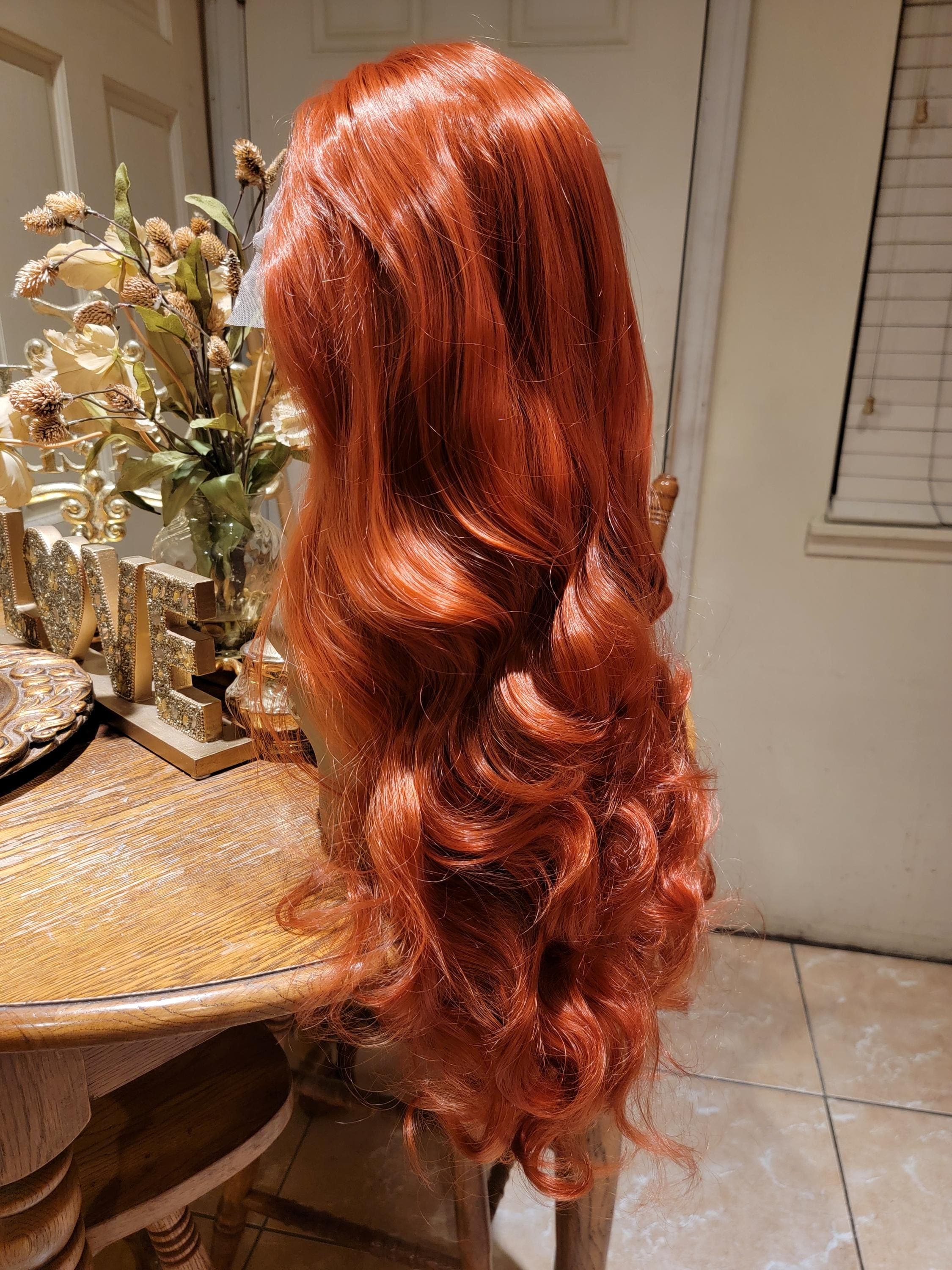 Copper Red Beauty Wavy Lace Front Wig Goddess Beauty Wig Auburn - Thumbnail 18