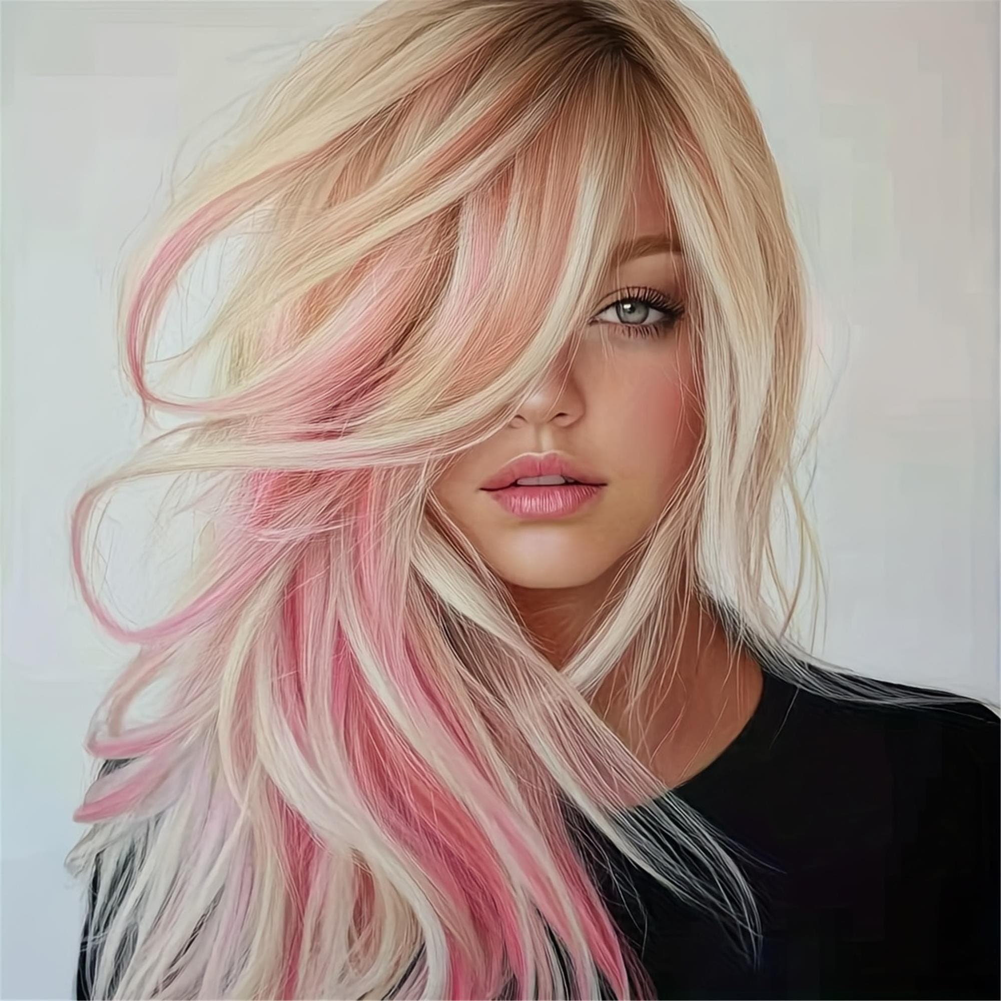 28-inch Women's Platinum Wig with Pink Highlights Loose Waves Suitable for Daily Wear - Thumbnail 2