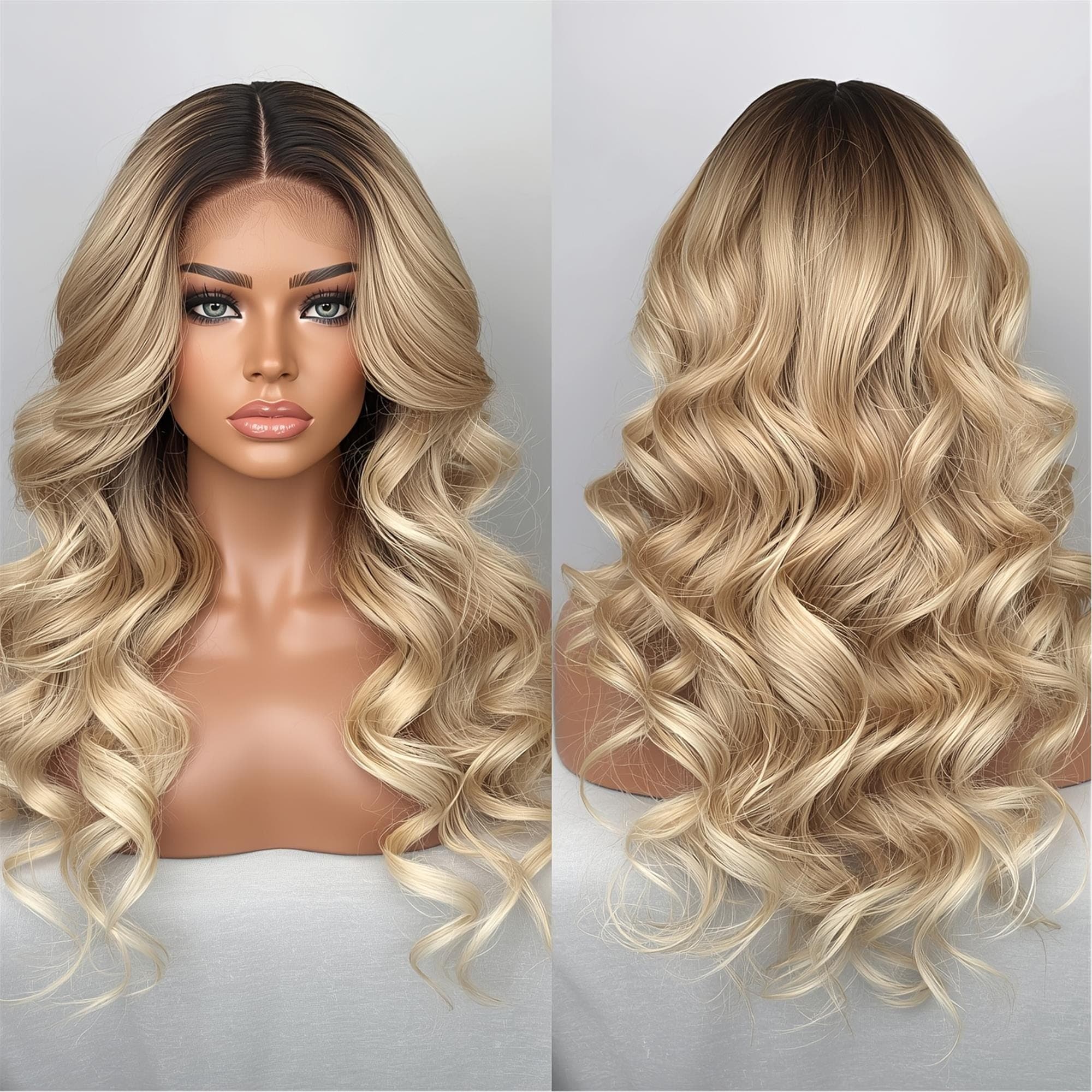 Curly Hair Wig with an Aesthetic Appeal Featuring an Ombre Honey Blonde Lace Front Design Suitable fir everyday use