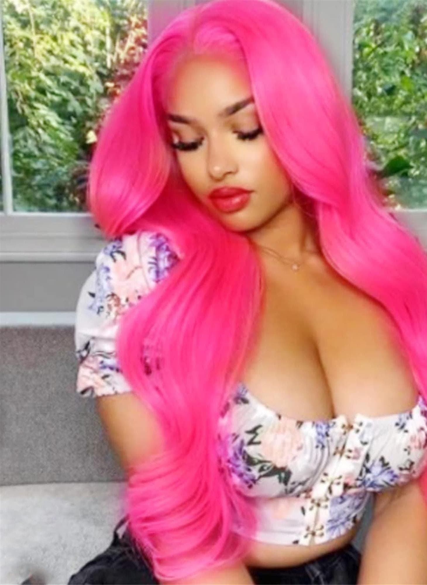 Wavy Hot Pink Beauty Wavy Lace Front Wig - Thumbnail 11