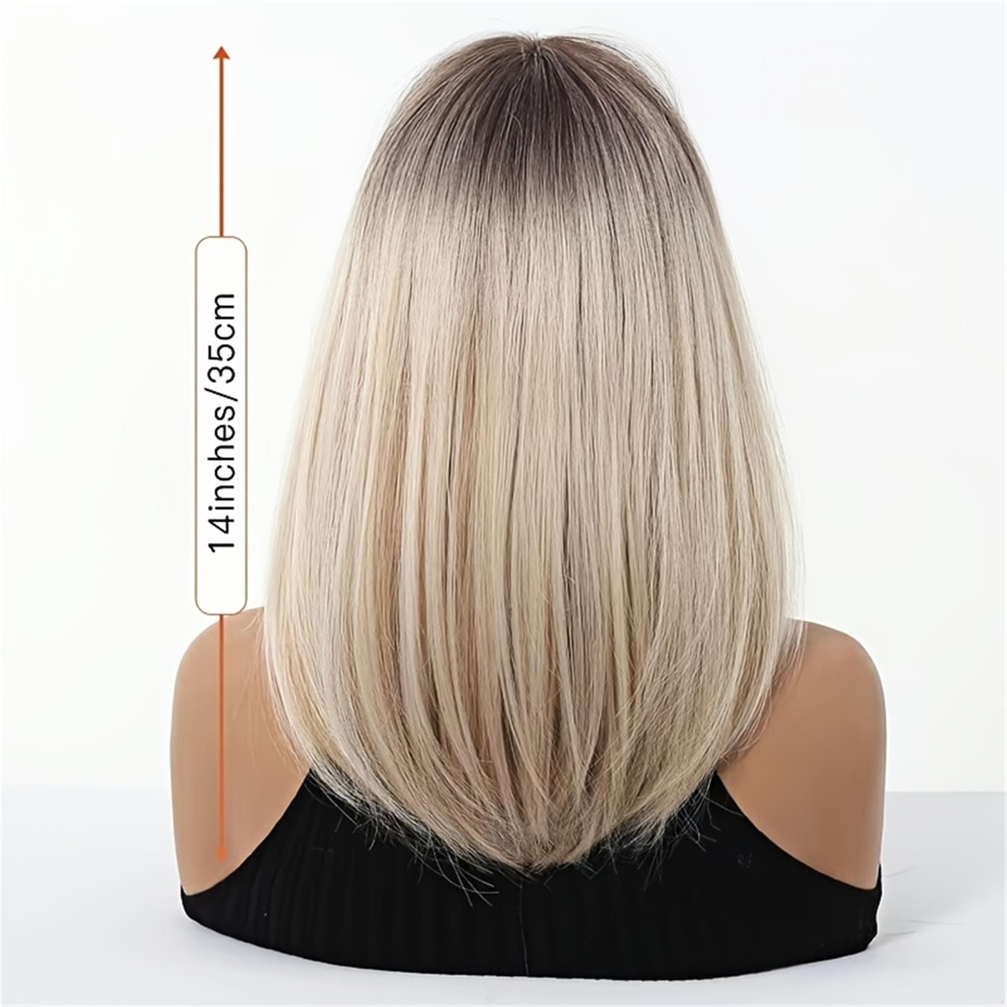 14-Inch Synthetic Wig with Bangs Featuring a Fashionable Smoky Ash Golden Ombre Layered Design for Everyday Wear - Thumbnail 4