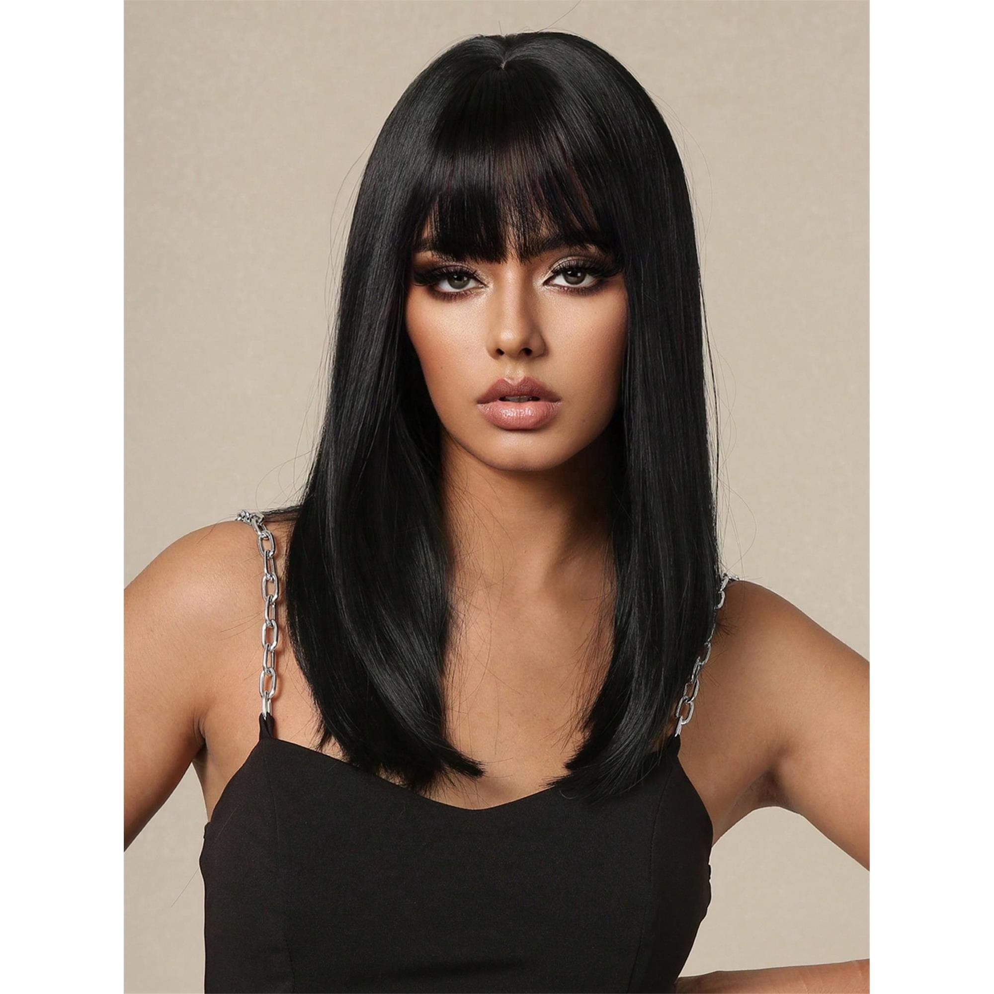 Natural Black Wig With Bangs 16 inches!! - Thumbnail 3