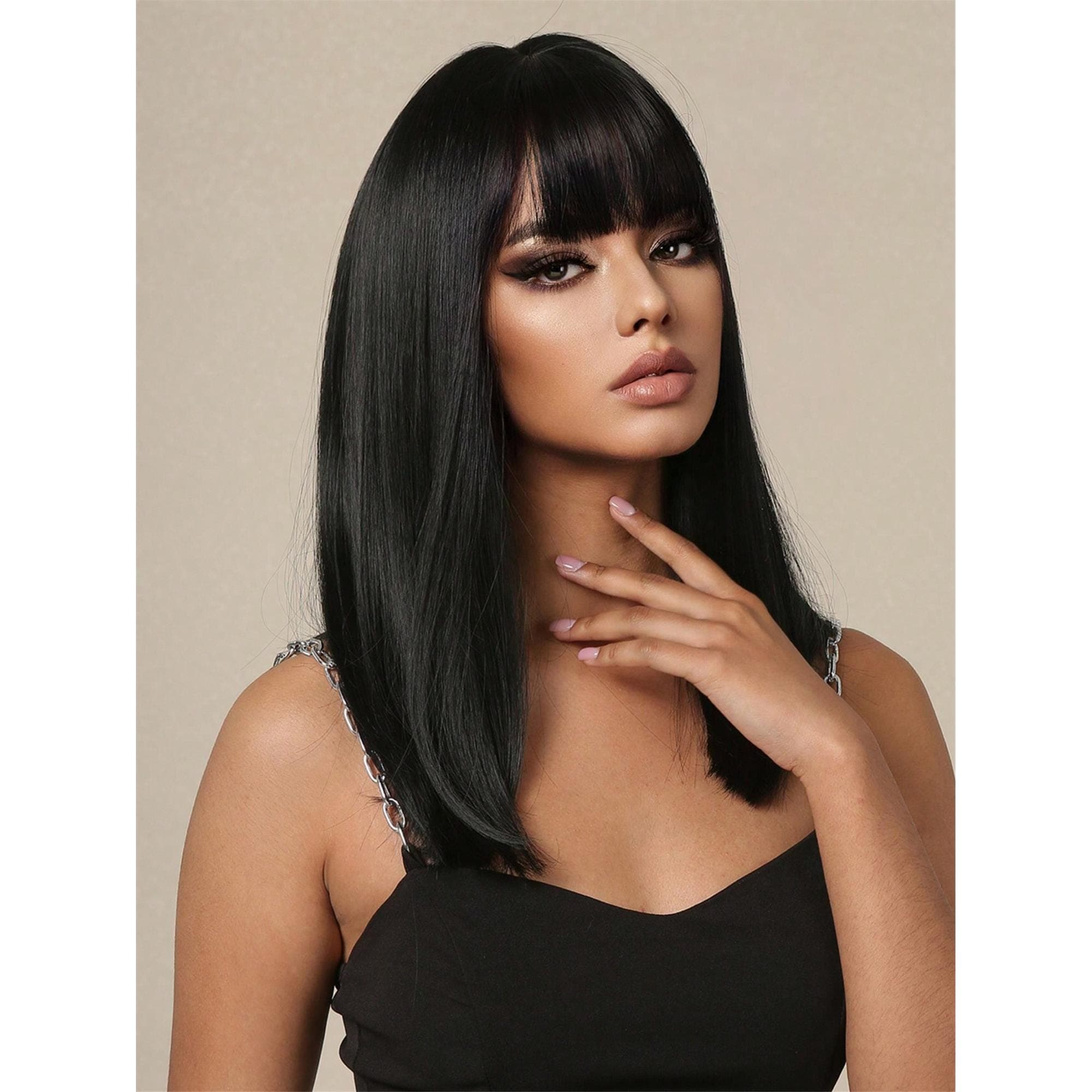 Natural Black Wig With Bangs 16 inches!! - Thumbnail 5