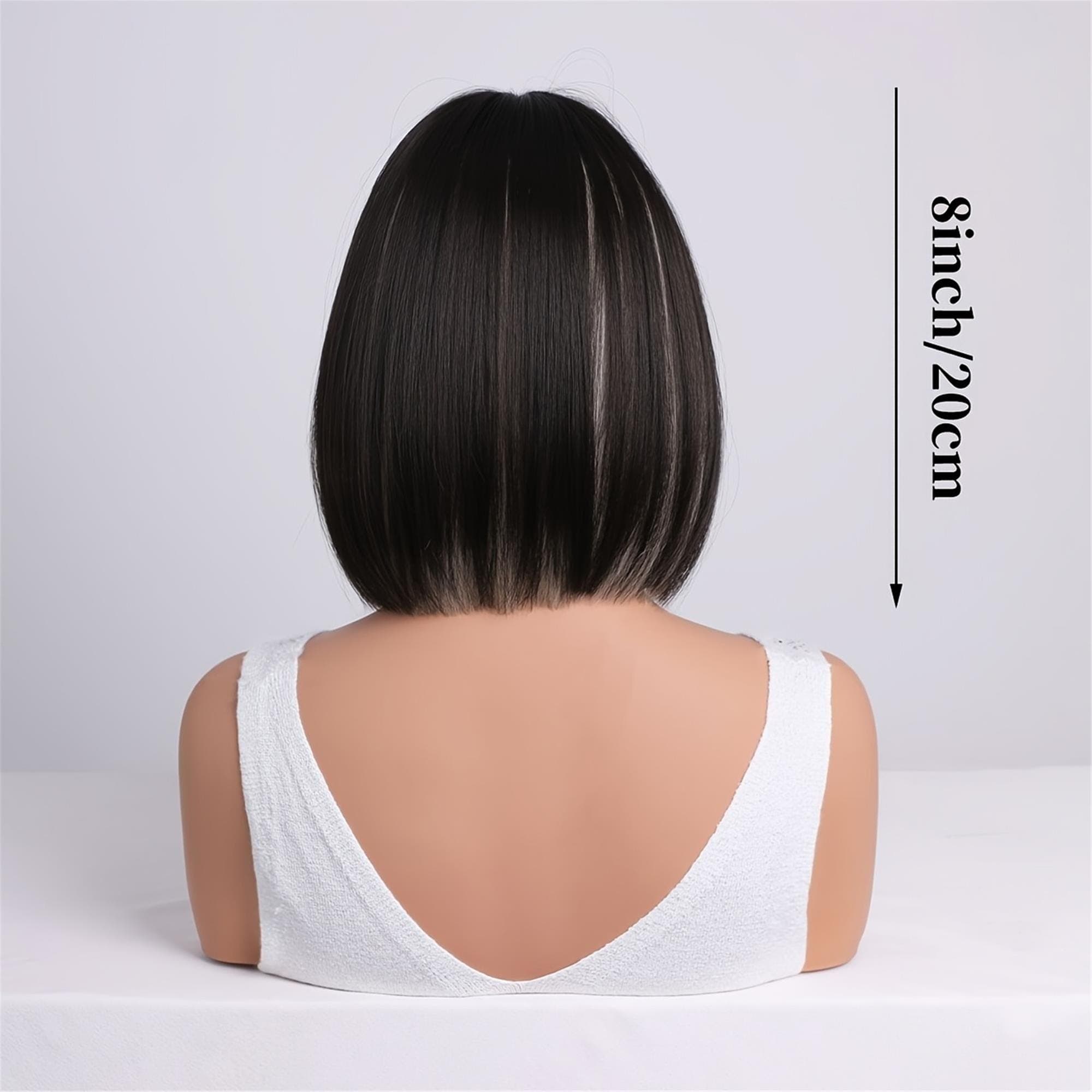 A Sleek Bob Hairstyle This Black Wig with Bangs suitable daily wear - Thumbnail 4
