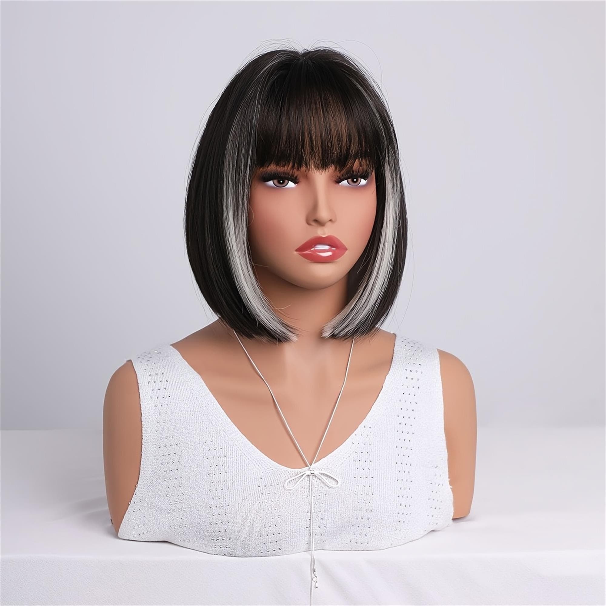 A Sleek Bob Hairstyle This Black Wig with Bangs suitable daily wear - Thumbnail 3