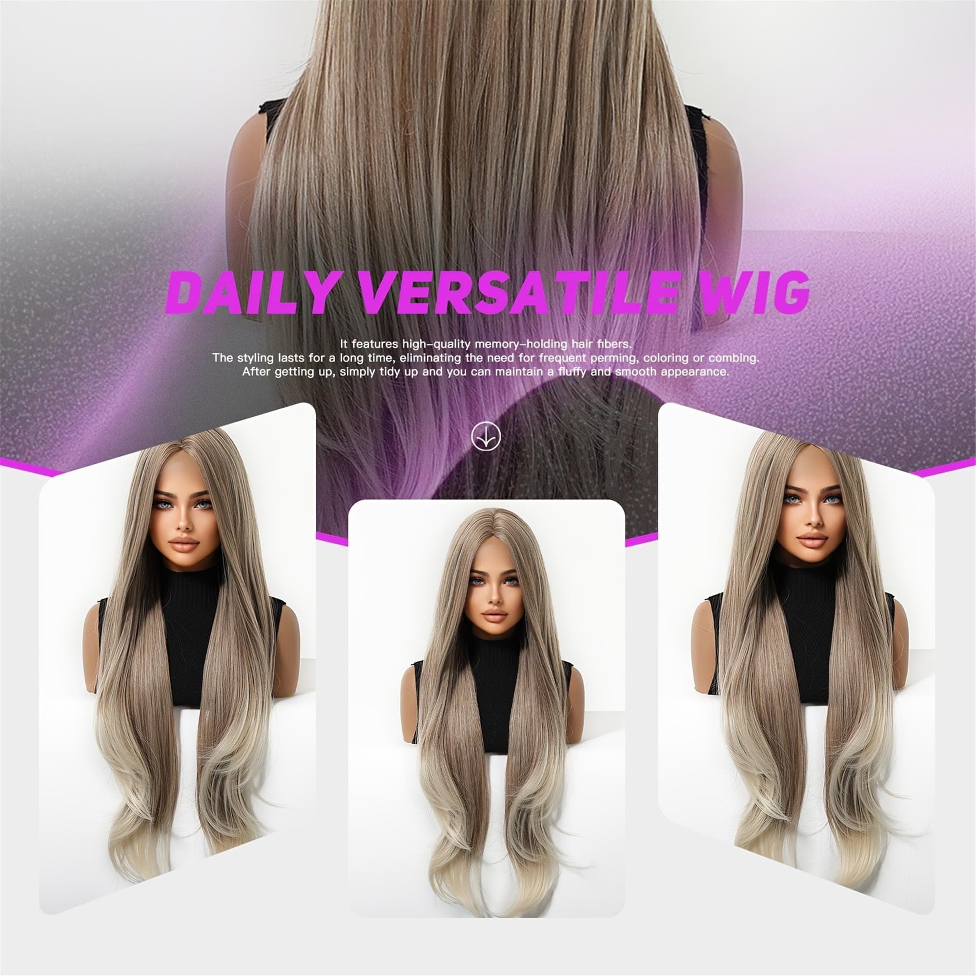 32-inch Milk Tea Brown Gradient to Golden Layered Long Wavy Wig - Thumbnail 4