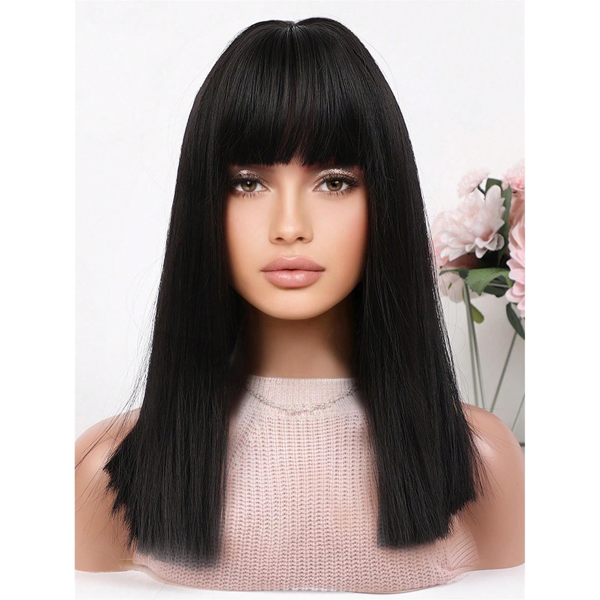 Natural Black Wig With Bangs 16 inches!! - Thumbnail 6