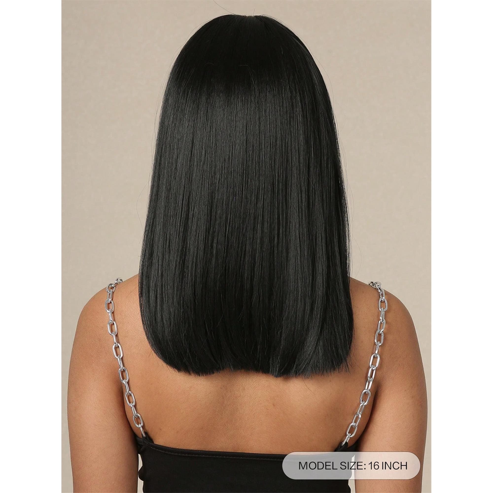 Natural Black Wig With Bangs 16 inches!! - Thumbnail 4