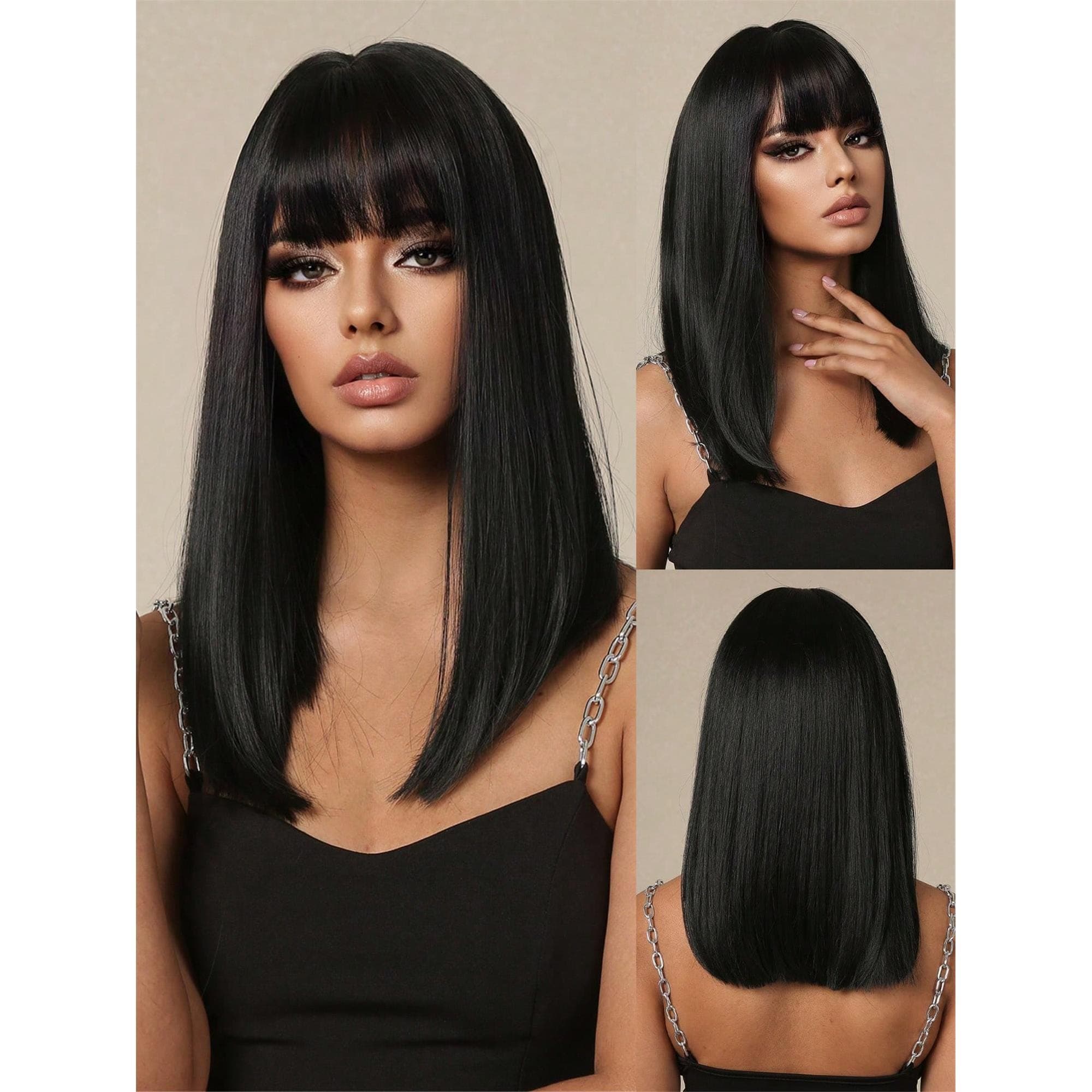 Natural Black Wig With Bangs 16 inches!! - Thumbnail 2