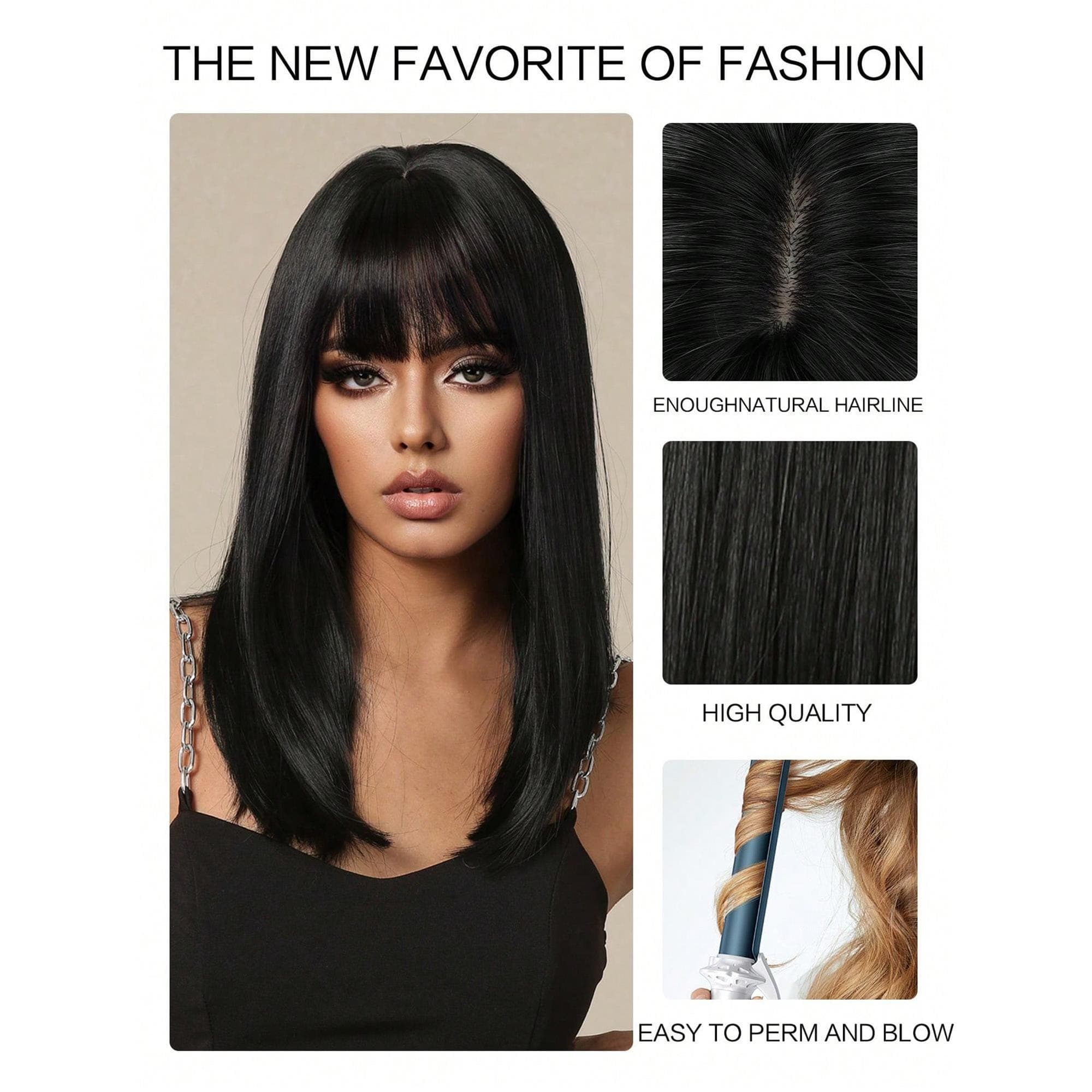 Natural Black Wig With Bangs 16 inches!! - Thumbnail 7