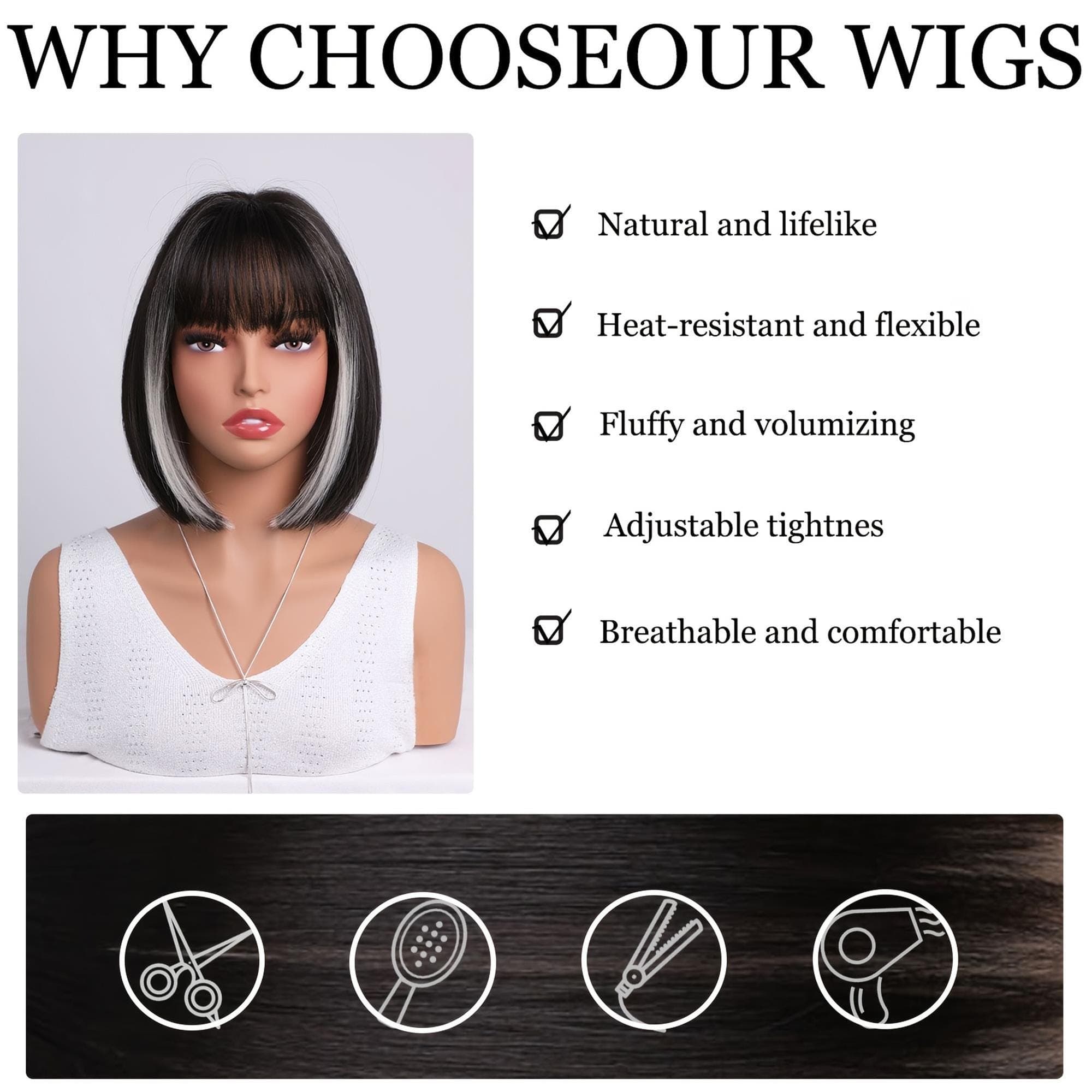 A Sleek Bob Hairstyle This Black Wig with Bangs suitable daily wear - Thumbnail 5