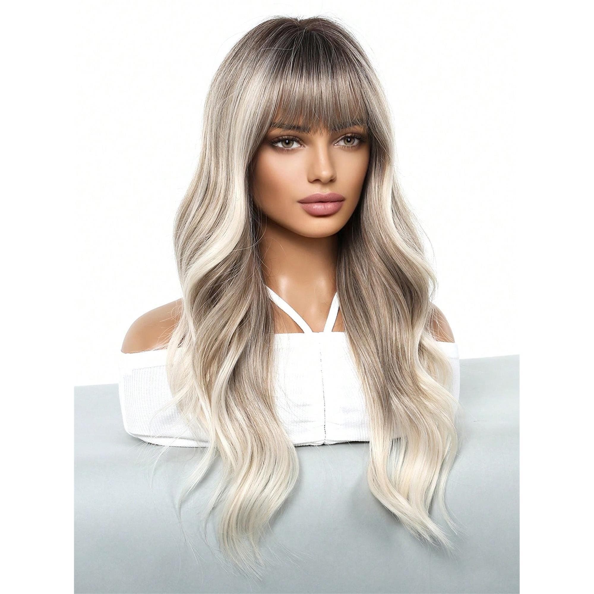 Ombre Long Curly Hair With Bangs Heat-Resistant Synthetic Wigs For Women Soft And Comfortable Wear On Daily 26 inches - Thumbnail 4