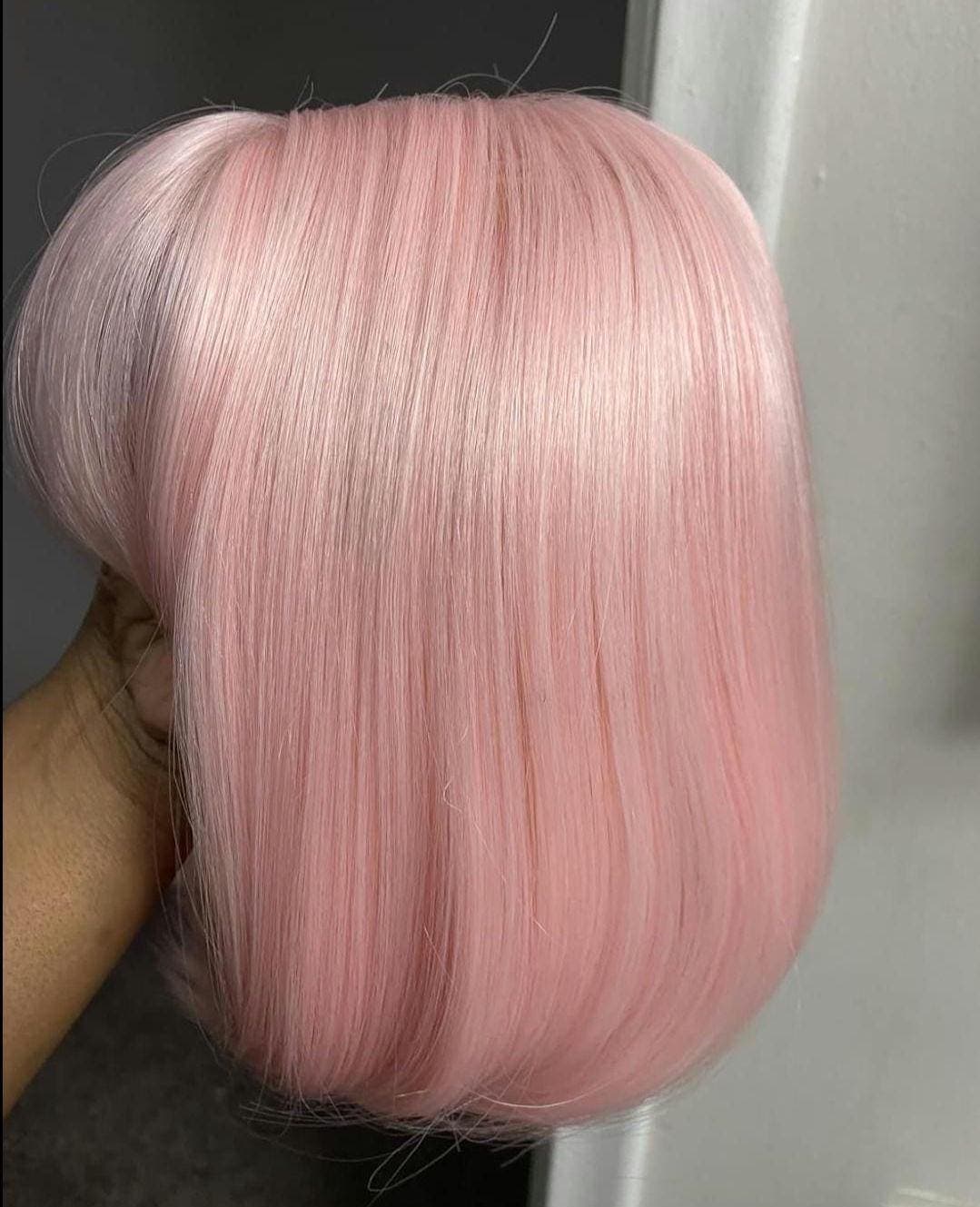 Pink Ombre Bob Wig With Bangs Heat Resistant Wigs Natural Looking For Women Daily Party And Cosplay - Thumbnail 3