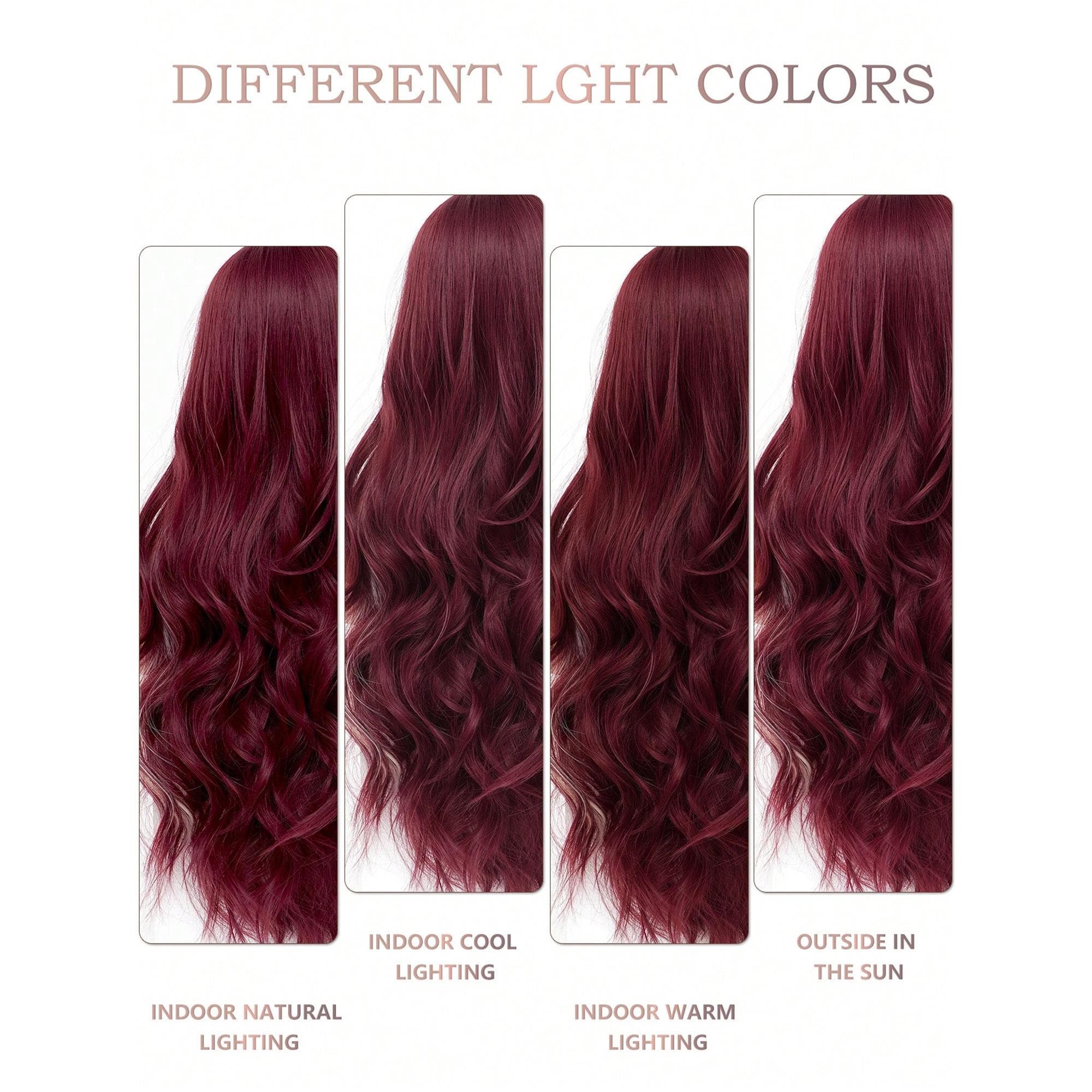 Burgundy Highlighted Gold Long Loose Wavy Wig 34 Inches With Center Part Bangs Soft And Fluffy High-Temperature Resistant Fiber Suitable - Thumbnail 9