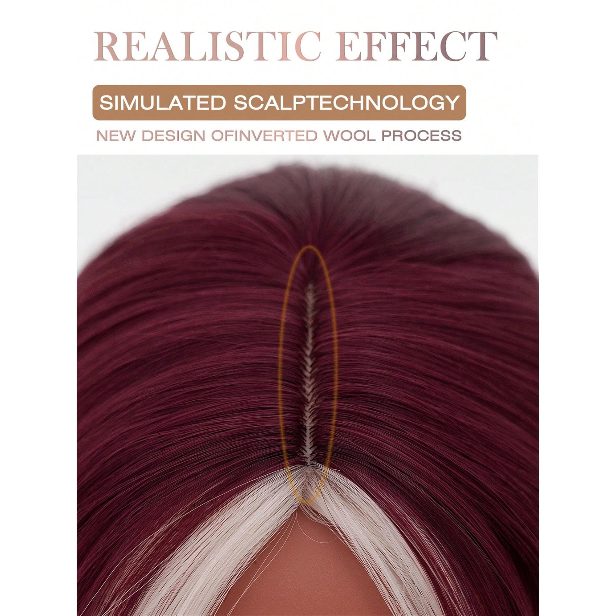 Burgundy Highlighted Gold Long Loose Wavy Wig 34 Inches With Center Part Bangs Soft And Fluffy High-Temperature Resistant Fiber Suitable - Thumbnail 8