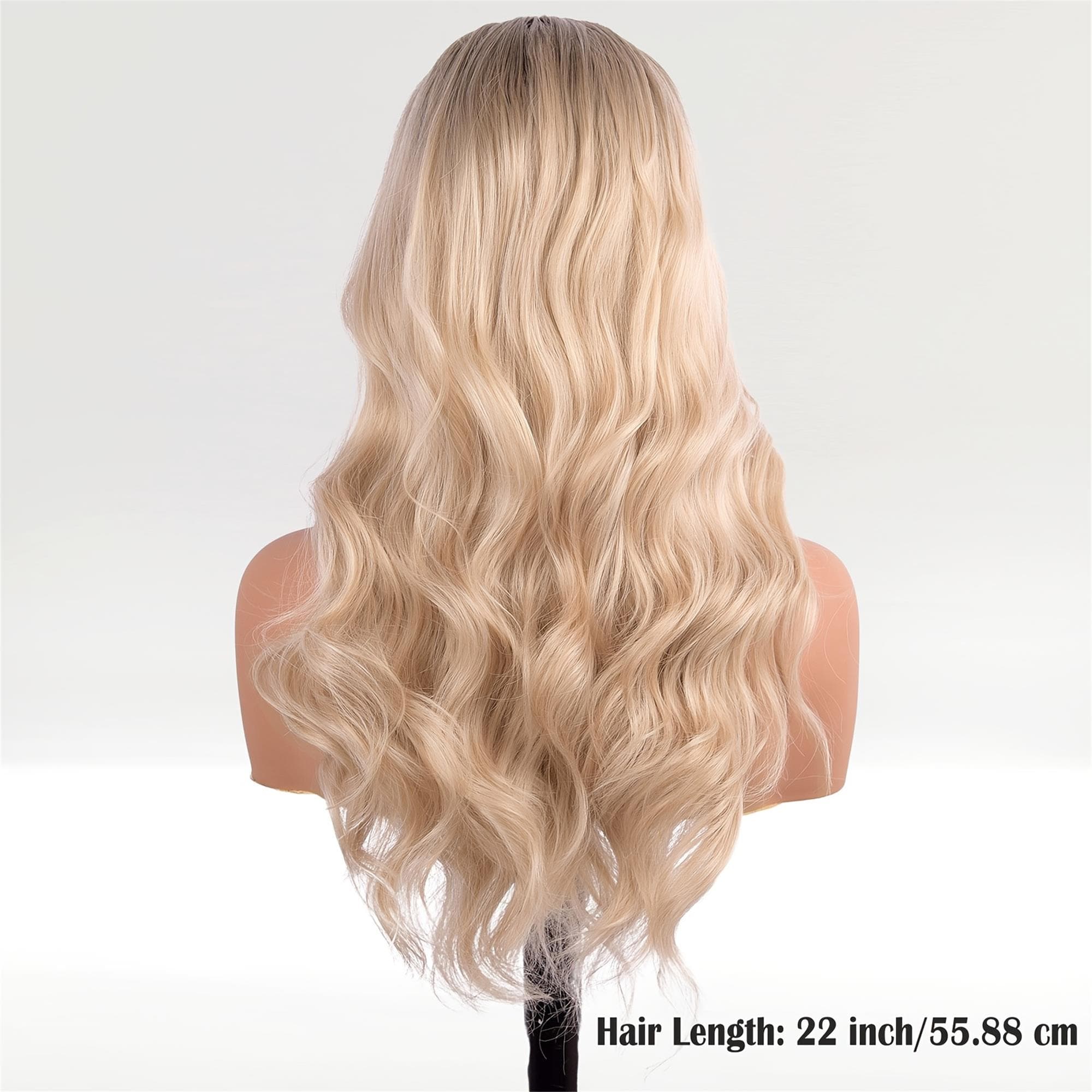 Light Blonde Brown Ombre Long Body Wave Synthetic Lace Front Wig - Achieve Effortless Beachy Waves 22 Inch - Thumbnail 6