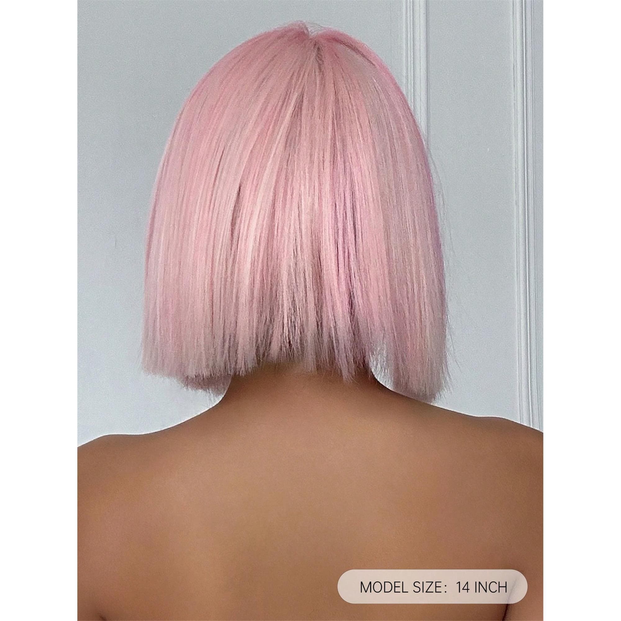 14 Inch Pink Ombre White Bob Wig With Bangs Heat Resistant Wigs Natural Looking For Women Daily Party And Cosplay - Thumbnail 7