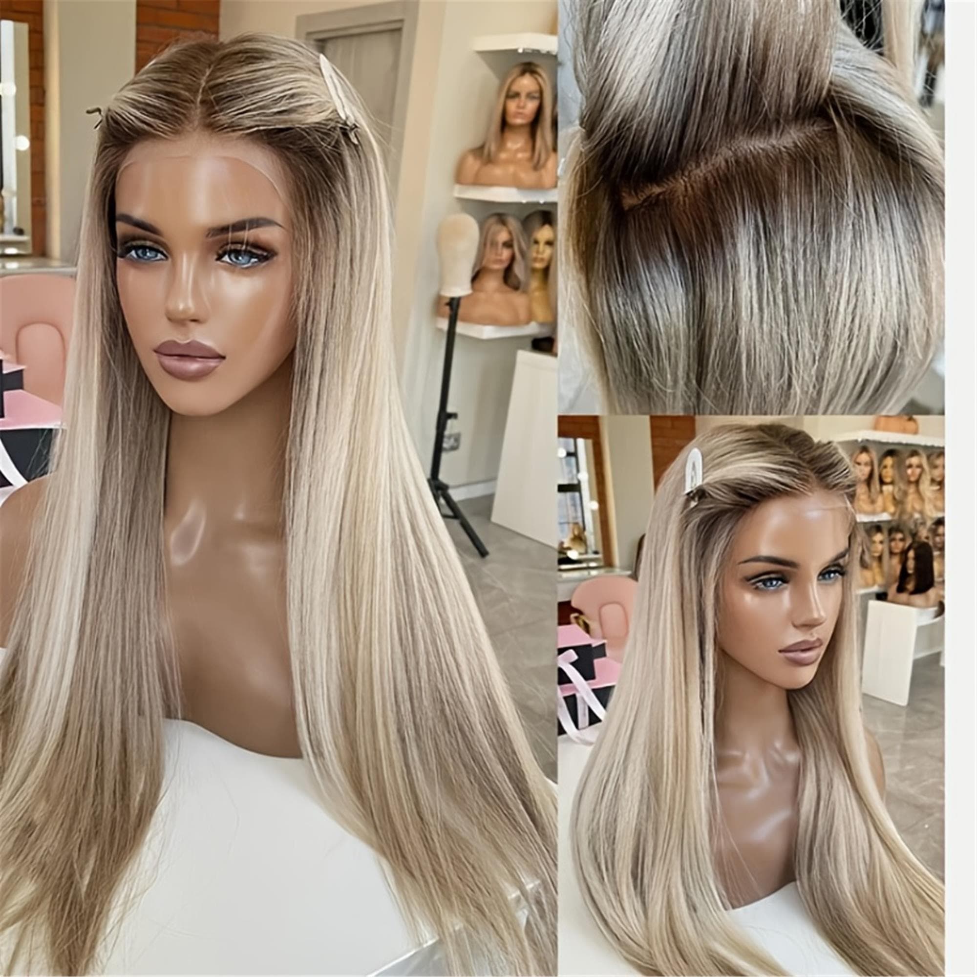 13x4 Brown Blonde Lace Front Wig Glueless Pre-Plucked High-Quality Heat-Resistant Fiber for Women