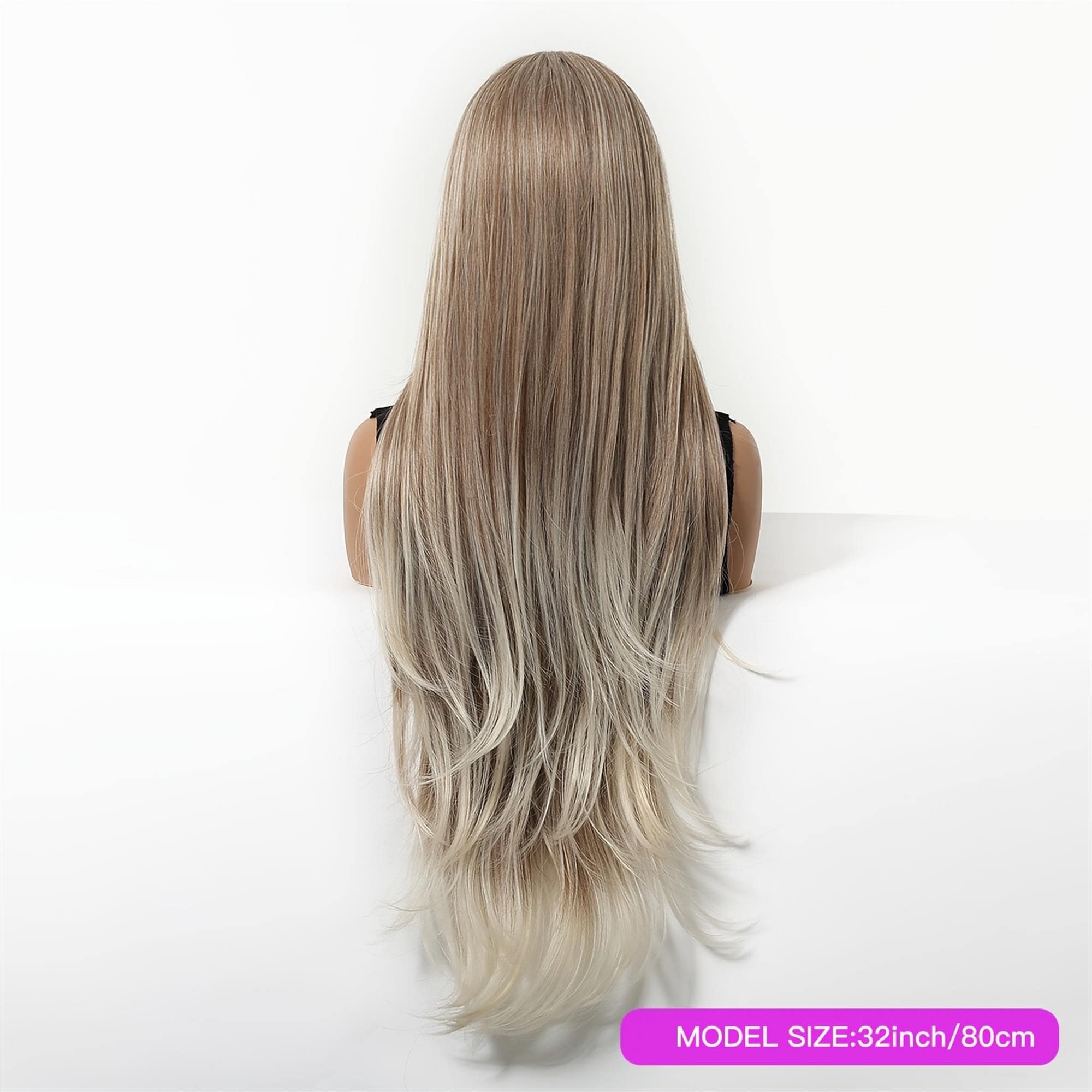 32-inch Milk Tea Brown Gradient to Golden Layered Long Wavy Wig - Thumbnail 5