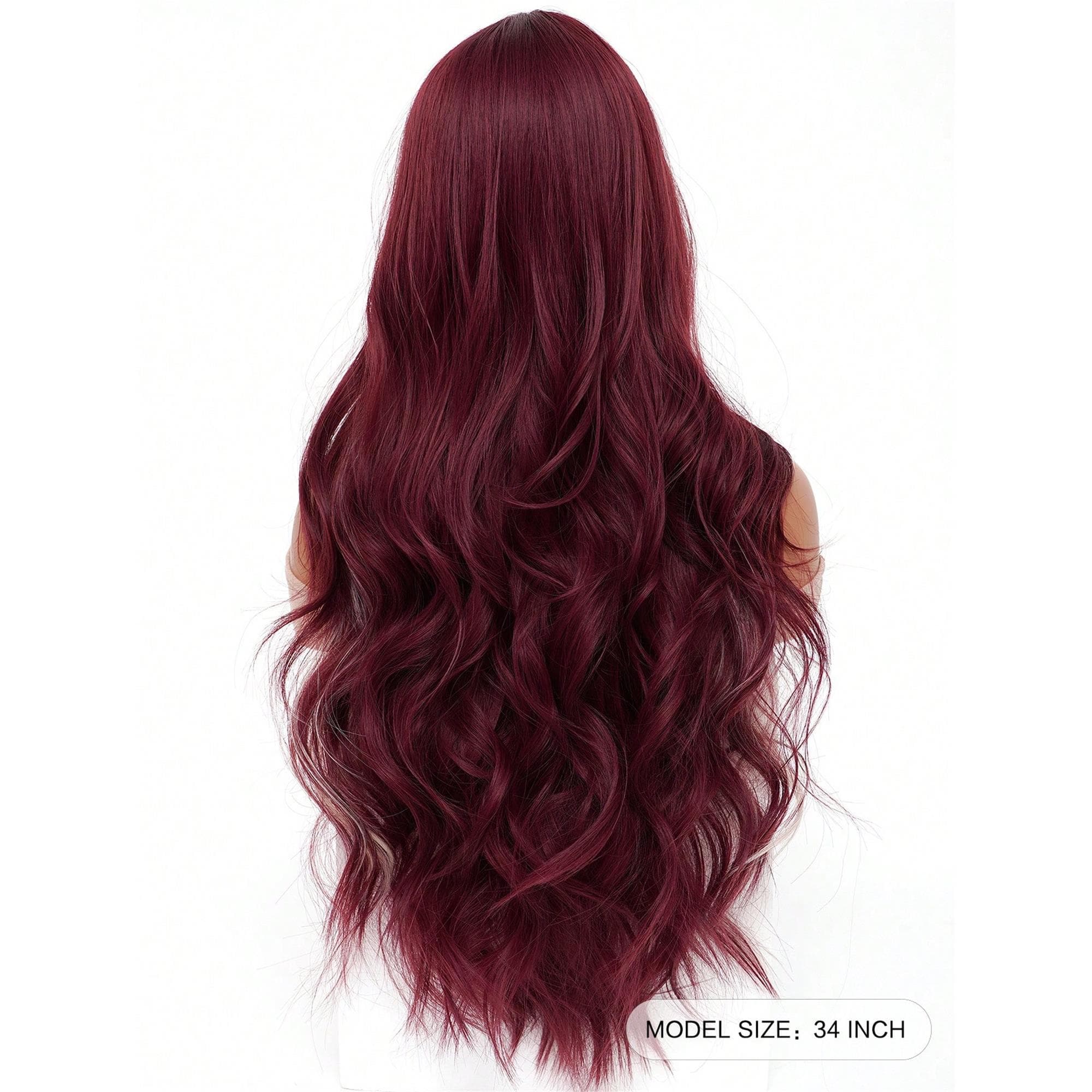 Burgundy Highlighted Gold Long Loose Wavy Wig 34 Inches With Center Part Bangs Soft And Fluffy High-Temperature Resistant Fiber Suitable - Thumbnail 3