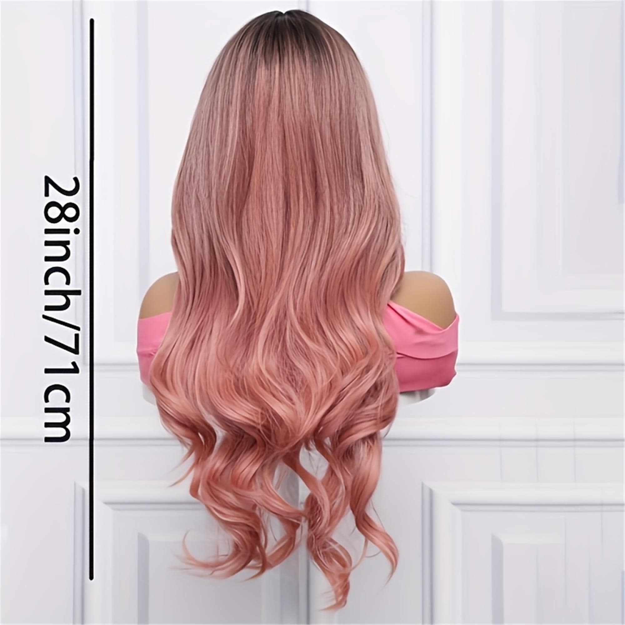 Premium Synthetic Pink Middle-parted Wig Wavy Hair 28 Inches 100% Breathable Easy To Wear Suitable For Daily Use - Thumbnail 5