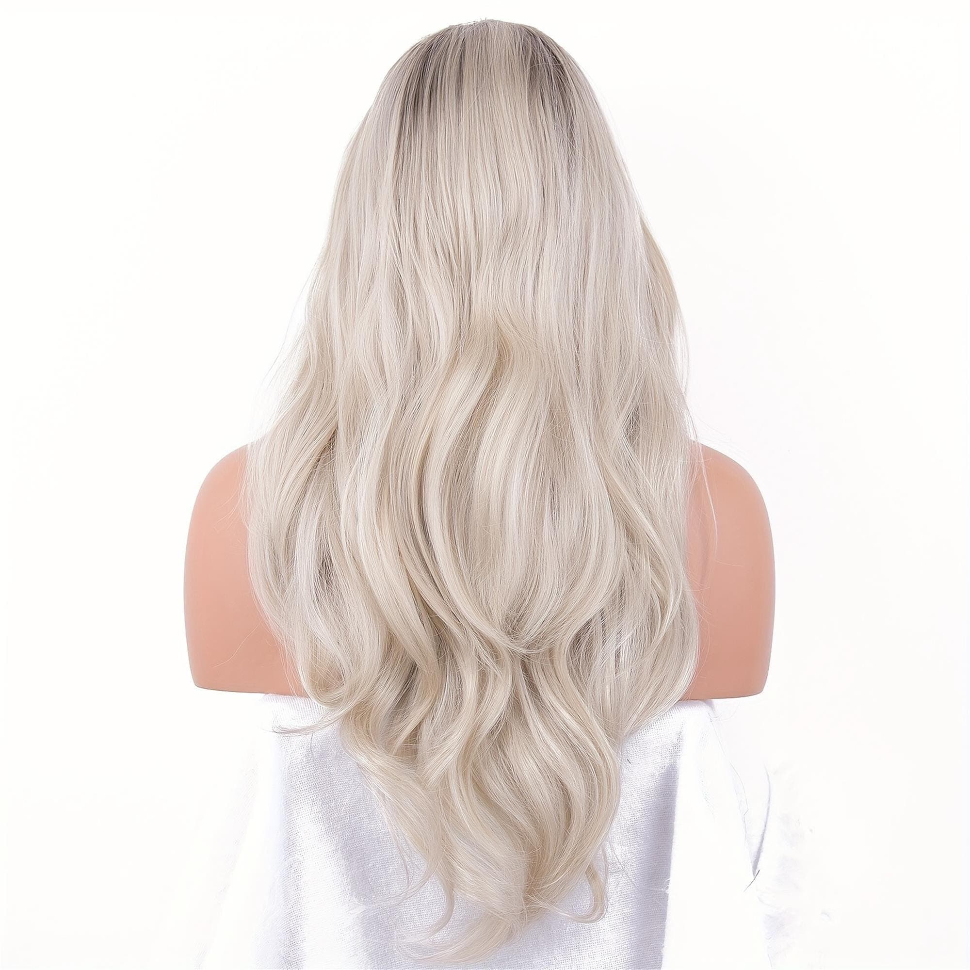 Ombre Lace Front Wig With Brown Roots Brown To Platinum Blonde Wig With Middle Part Long Good Wavy Wigs 22-24 inches - Thumbnail 6