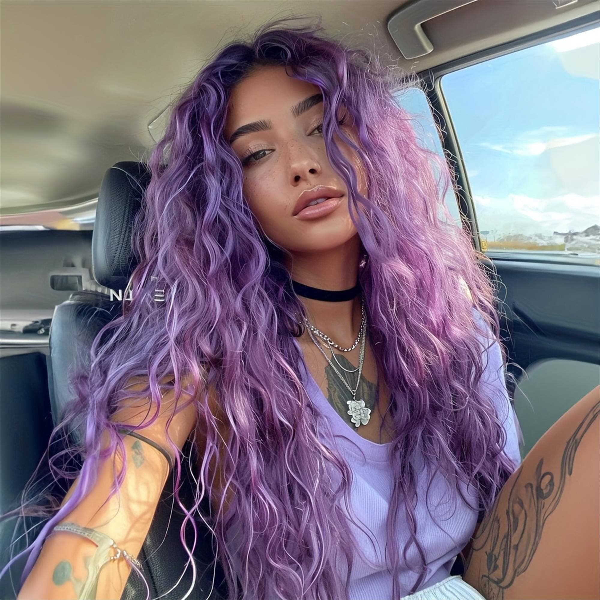 Purple Long Curly Hair Curly Wave Wig