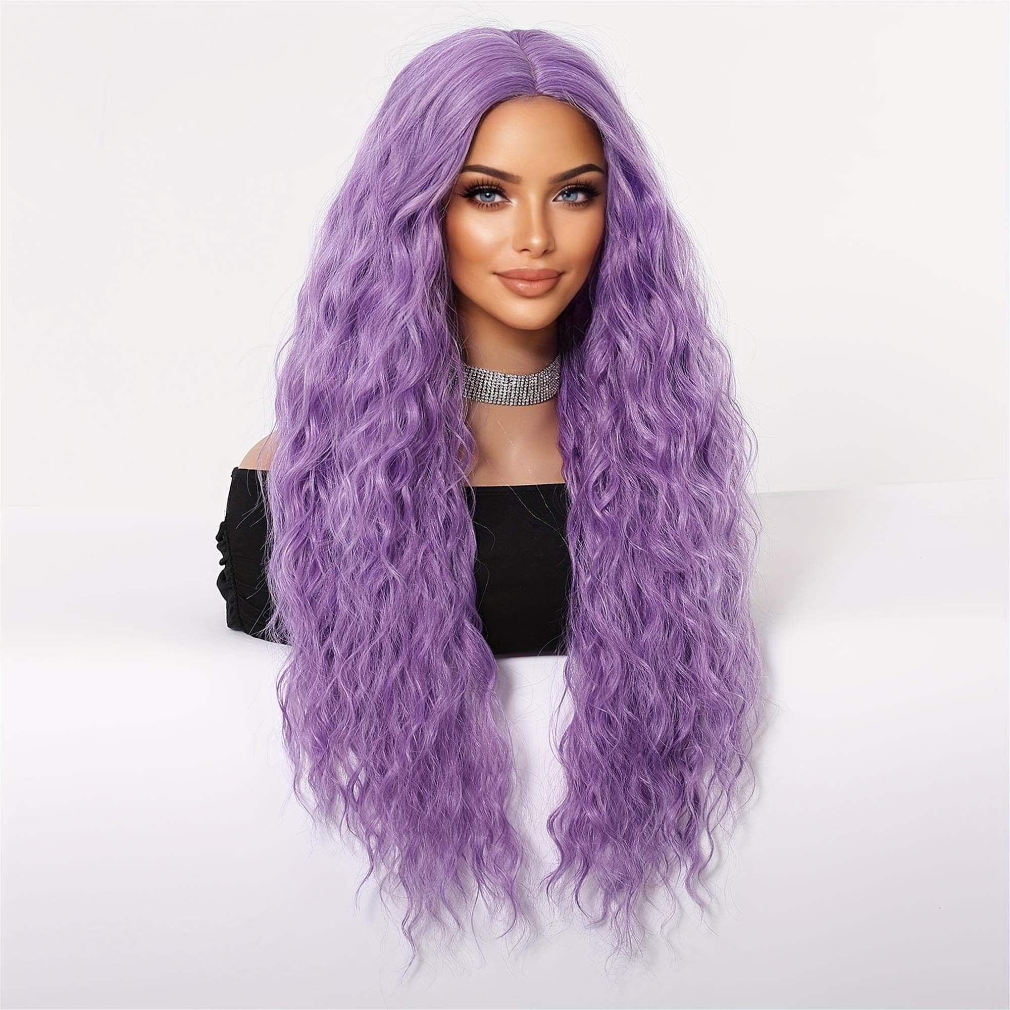 Purple Long Curly Hair Curly Wave Wig - Thumbnail 2