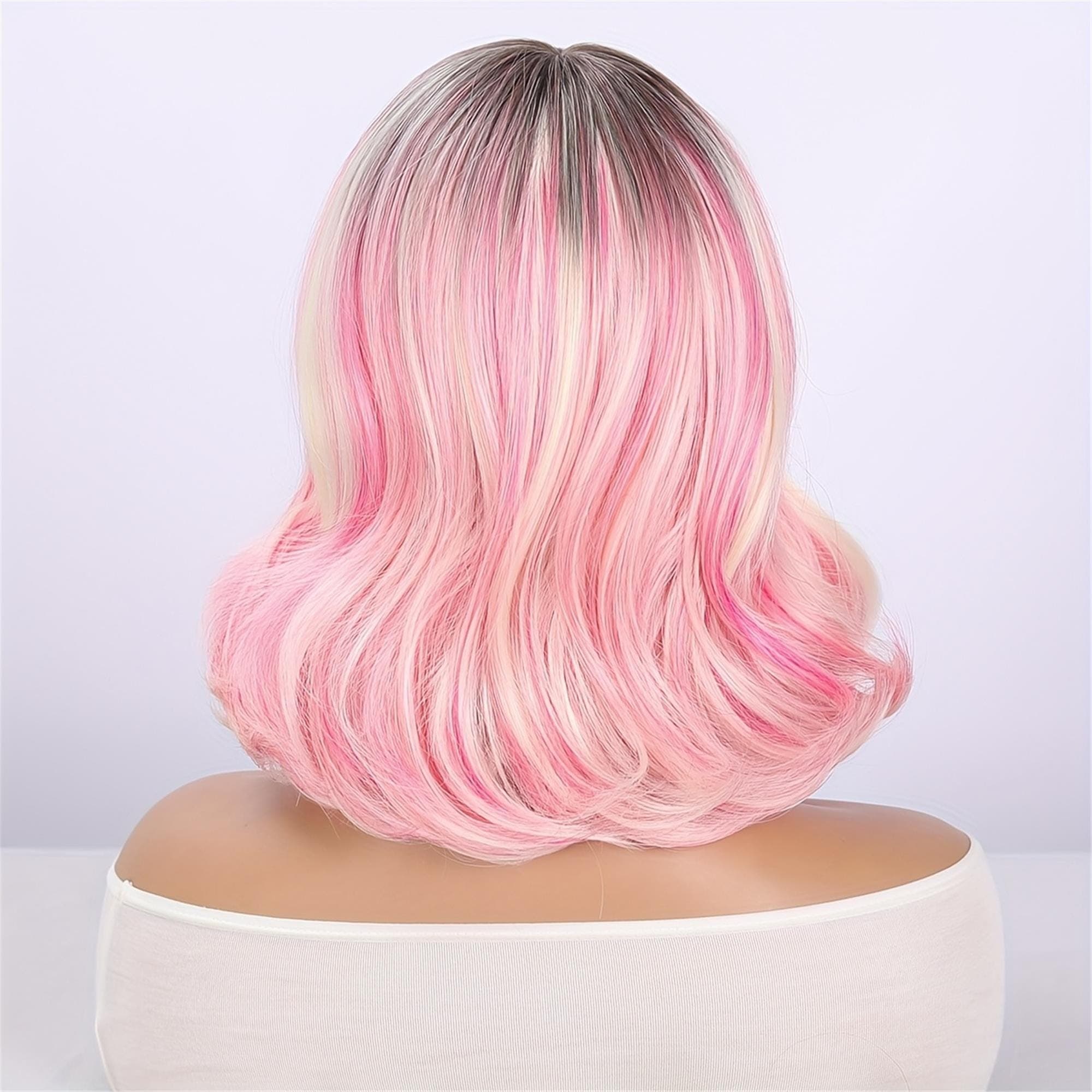 Sweet And Cool Pink Gradient Short Wig with Bangs 12 Inch Rose Net Breathable Lightweight Style Must-Have - Thumbnail 7