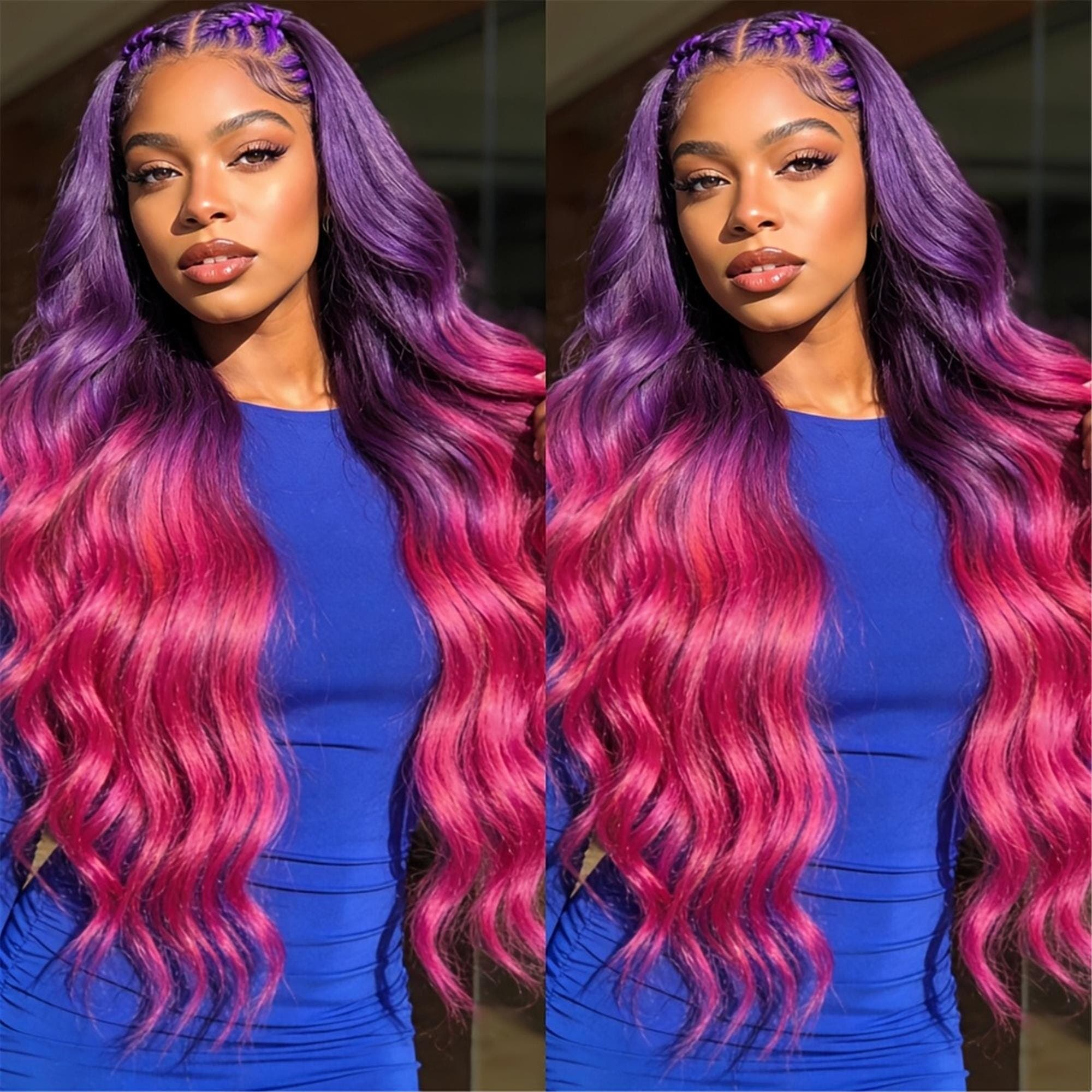 Ombre Pink Body Wave Lace Front Wigs Human Hair Ombre Purple Loose Wave Lace Front Human Hair Wig Glueless 13x4 HD Full Lace Frontal Wigs