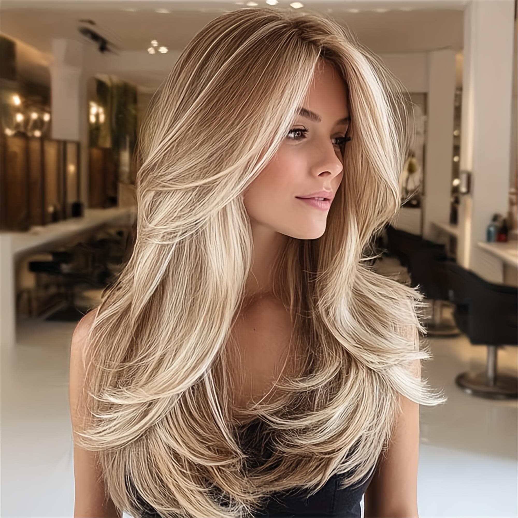 22-Inch Ombre Platinum Blonde Wig for Women - Heat-Resistant Hair Lightweight Straight Style Rose Net Cap - Thumbnail 4
