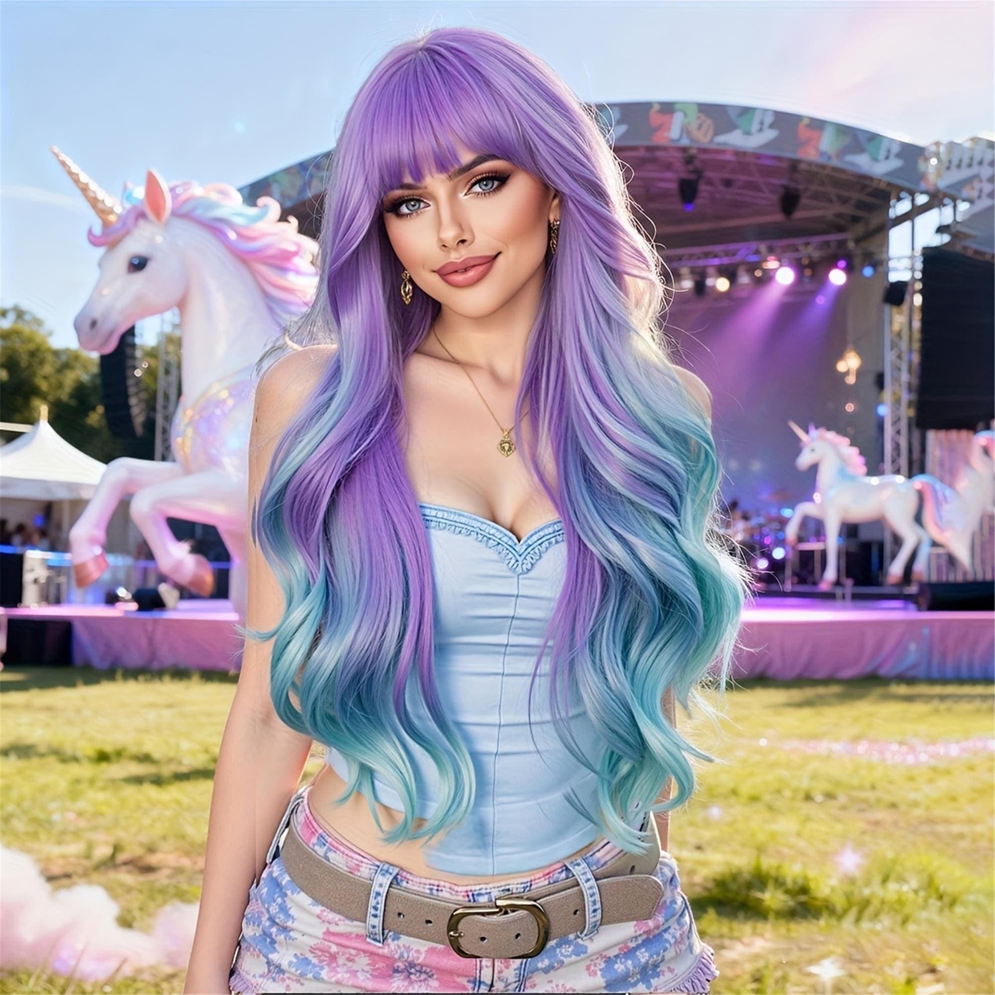Elegant Ombre Purple to Blue Gradient Long Wavy for Daily Wear - Thumbnail 3